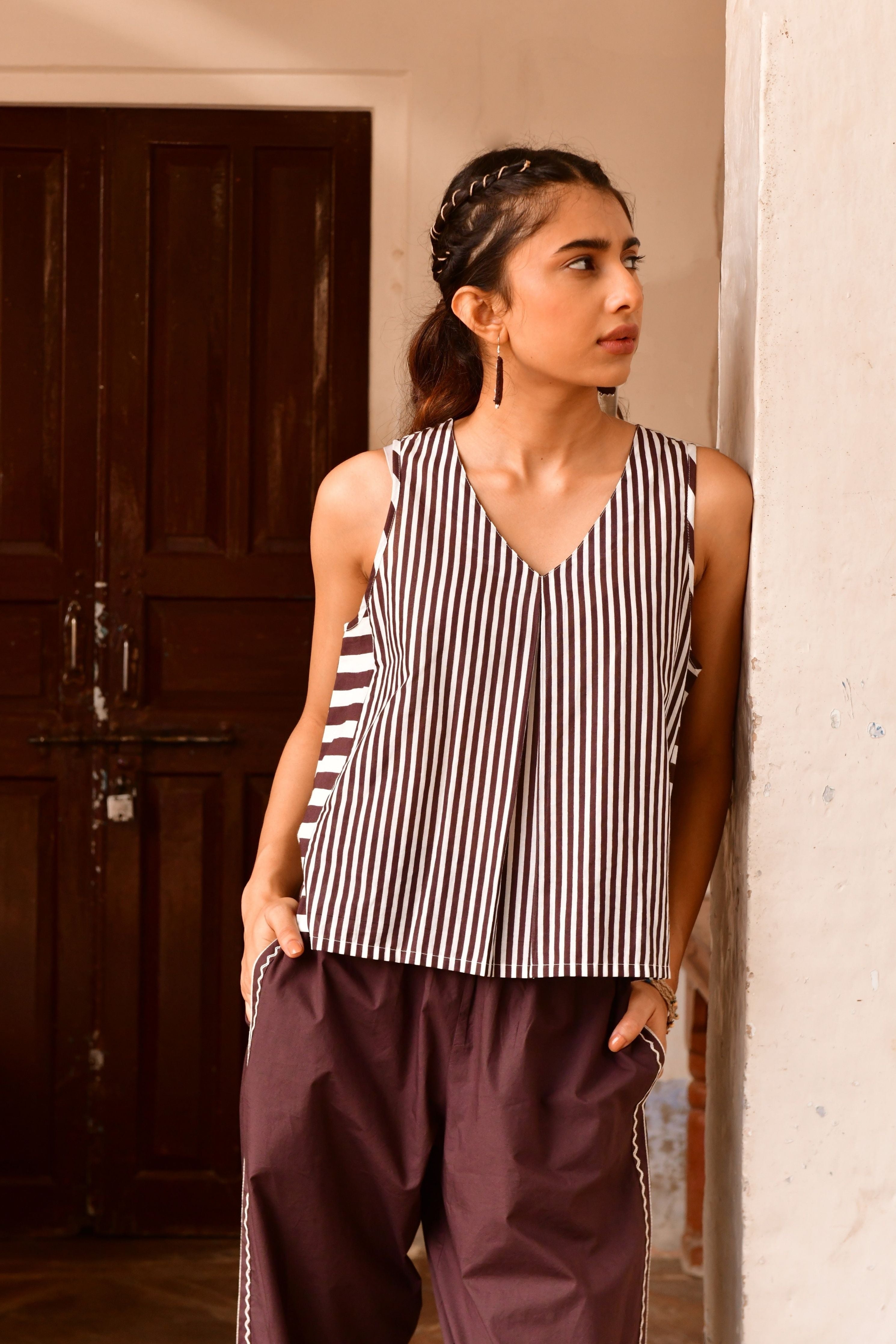 Vaya Brown Stripe Top