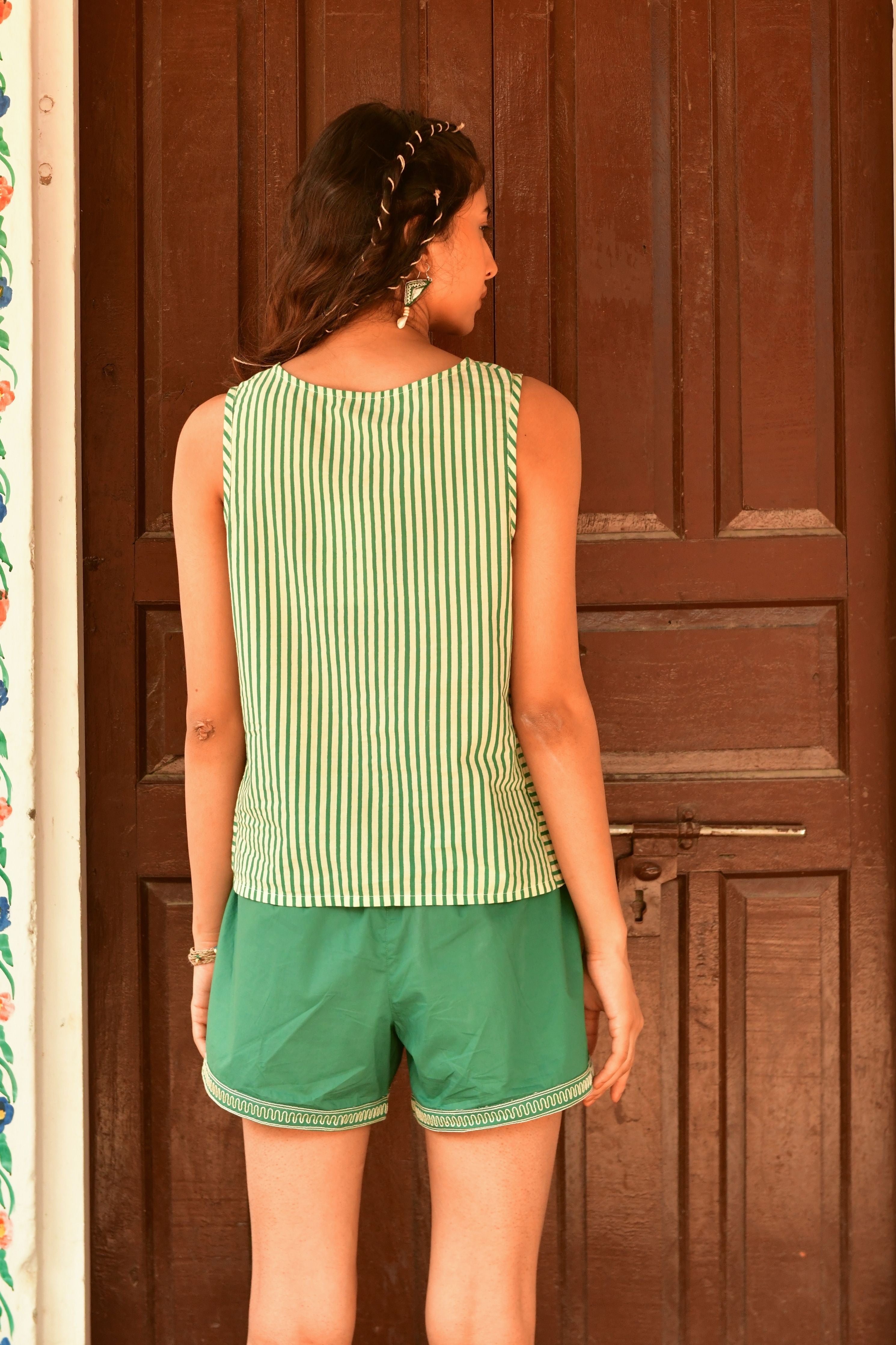 Vaya Green Stripe Top