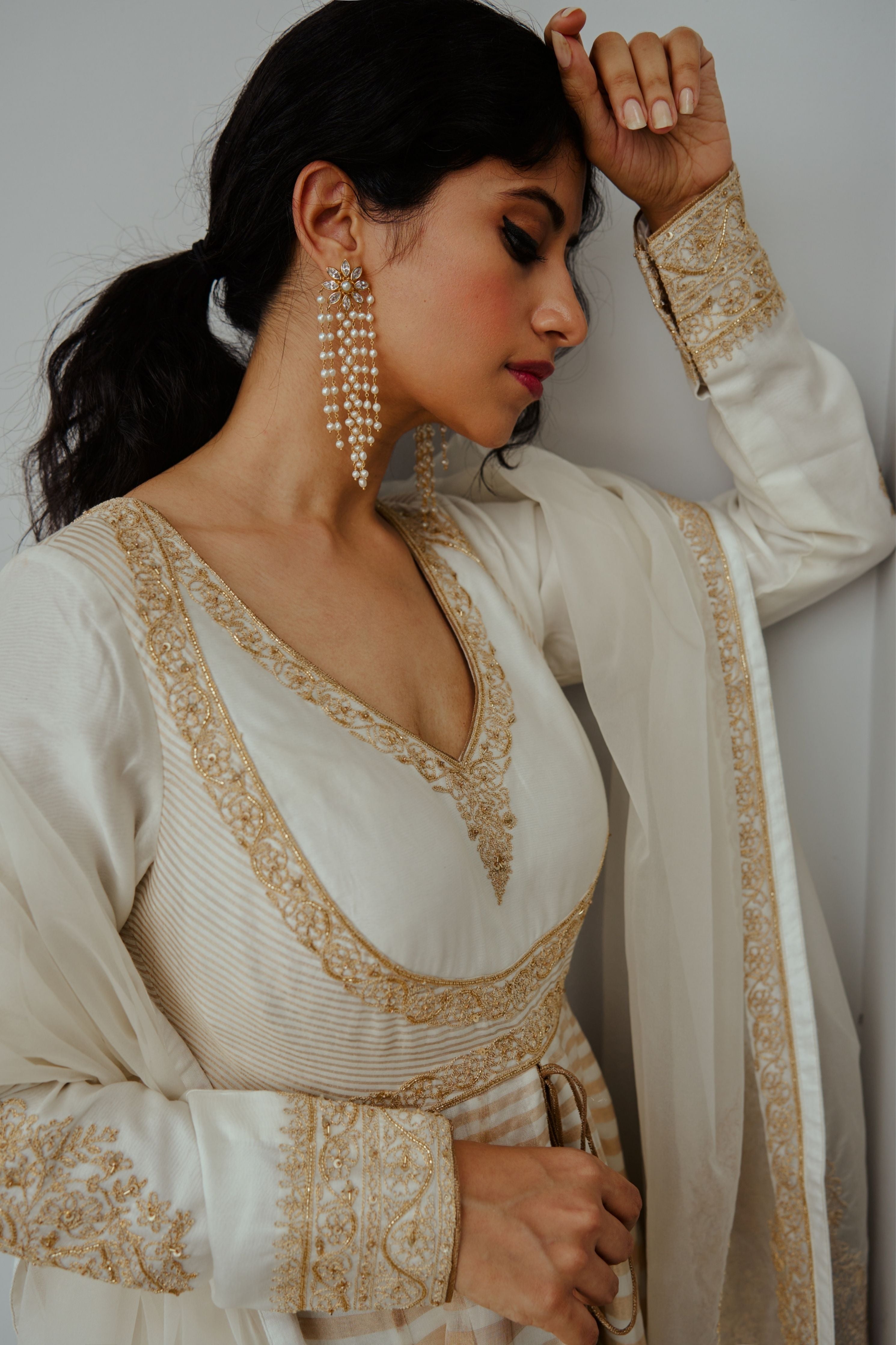 Mogra Ivory Anarkali Set