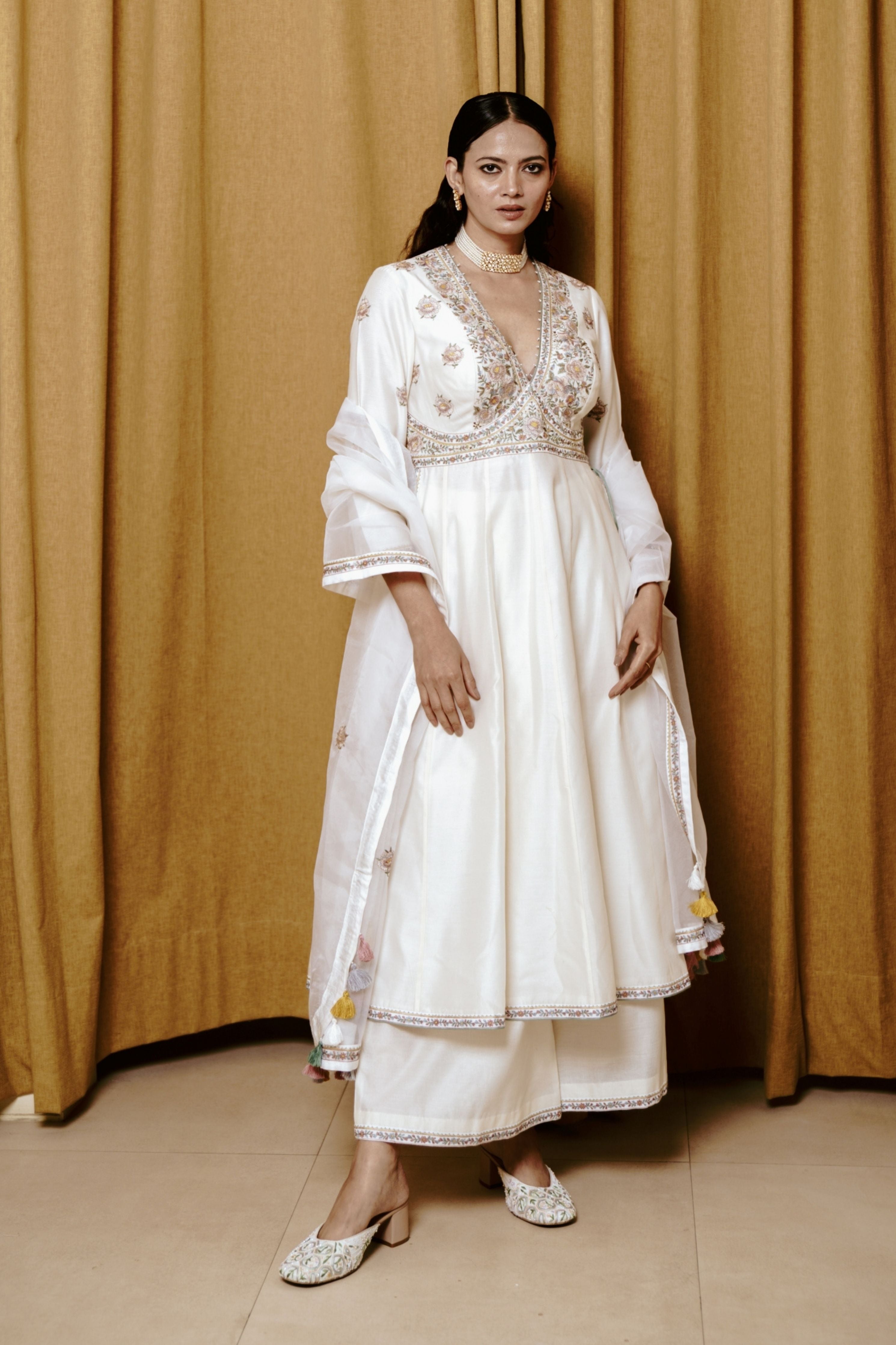 Tuscan Tulip  Ivory Anarkali Set