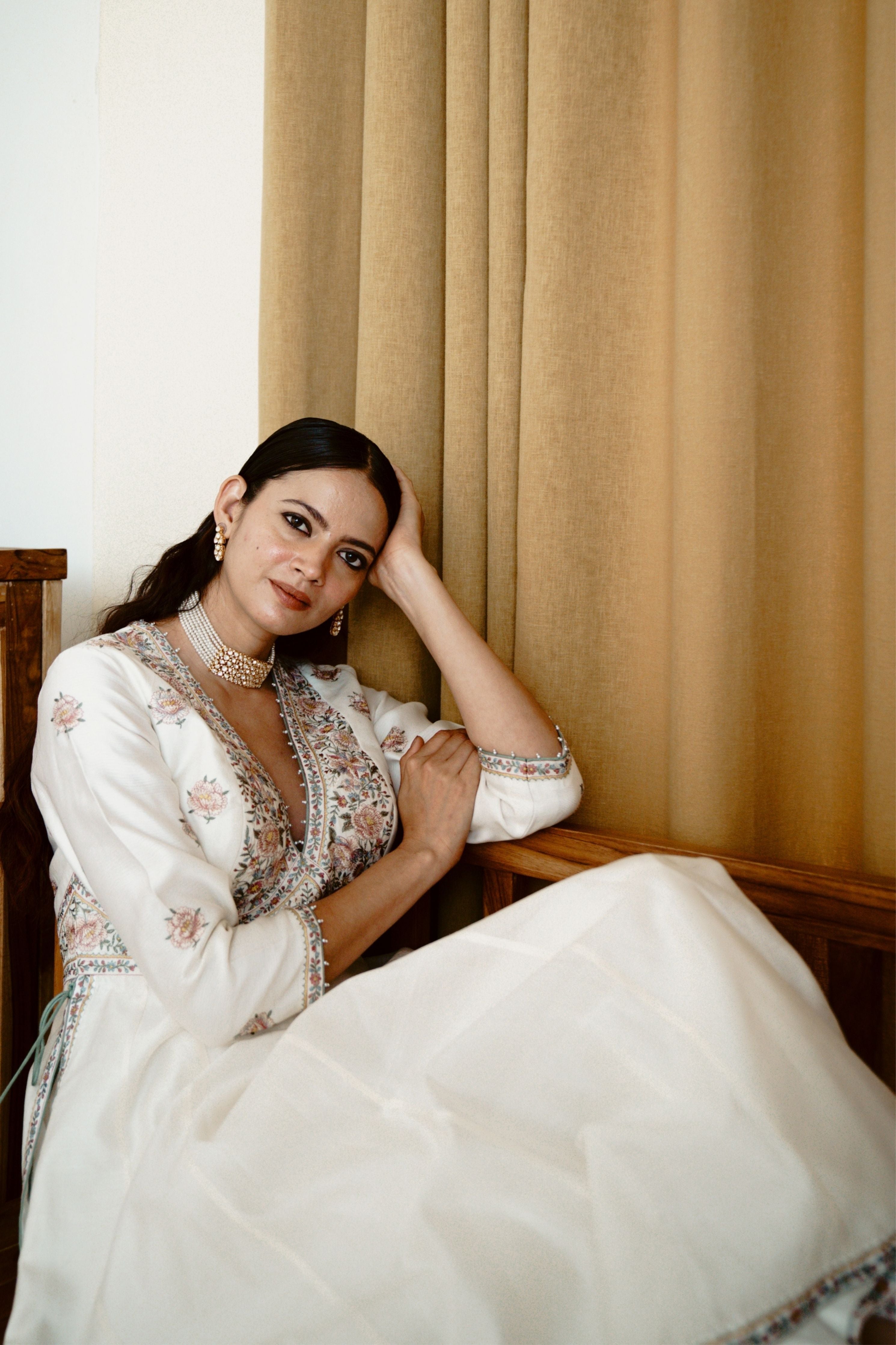 Tuscan Tulip  Ivory Anarkali Set
