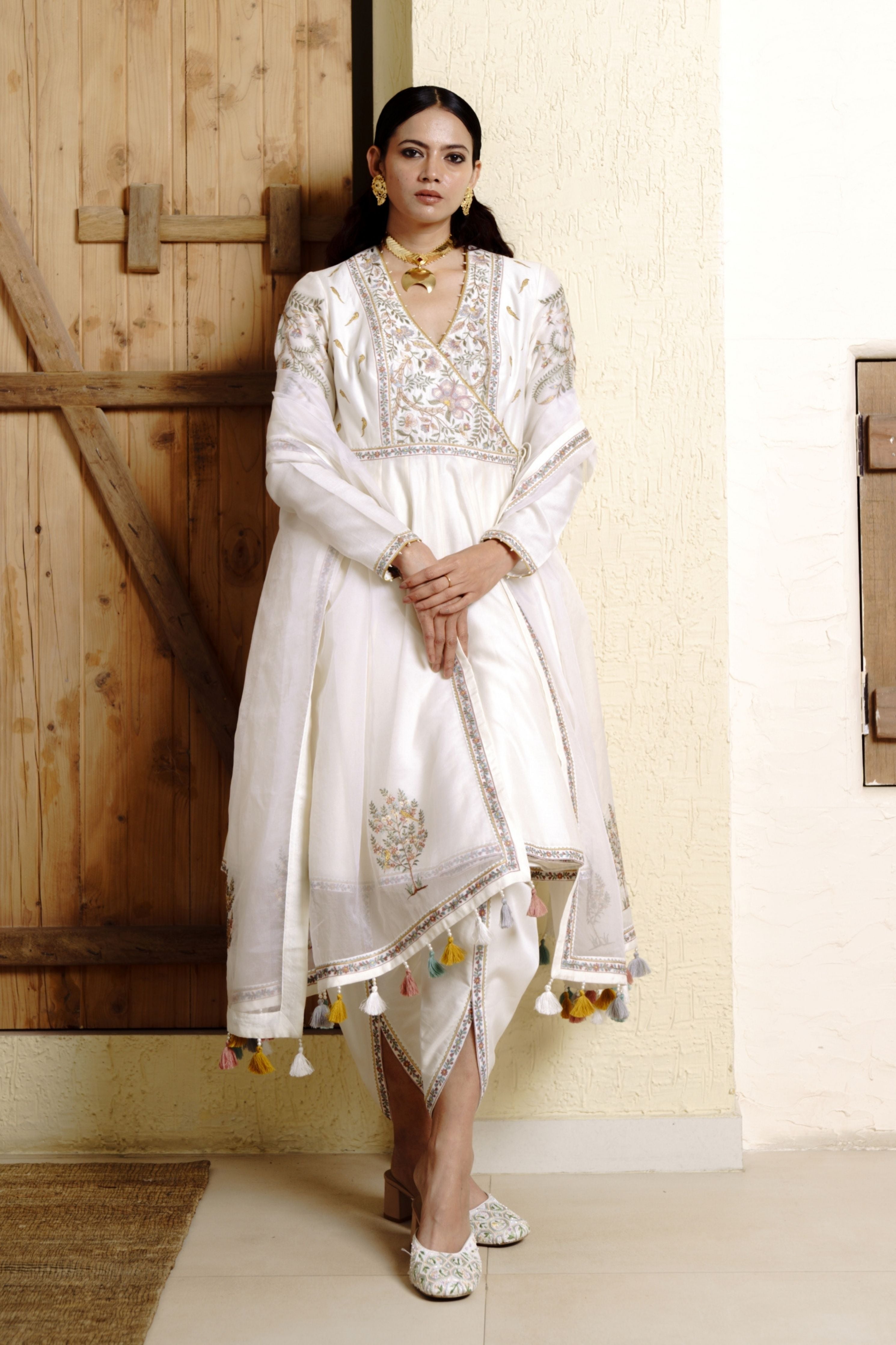 Udaipur Inlay Ivory Anarkali Set
