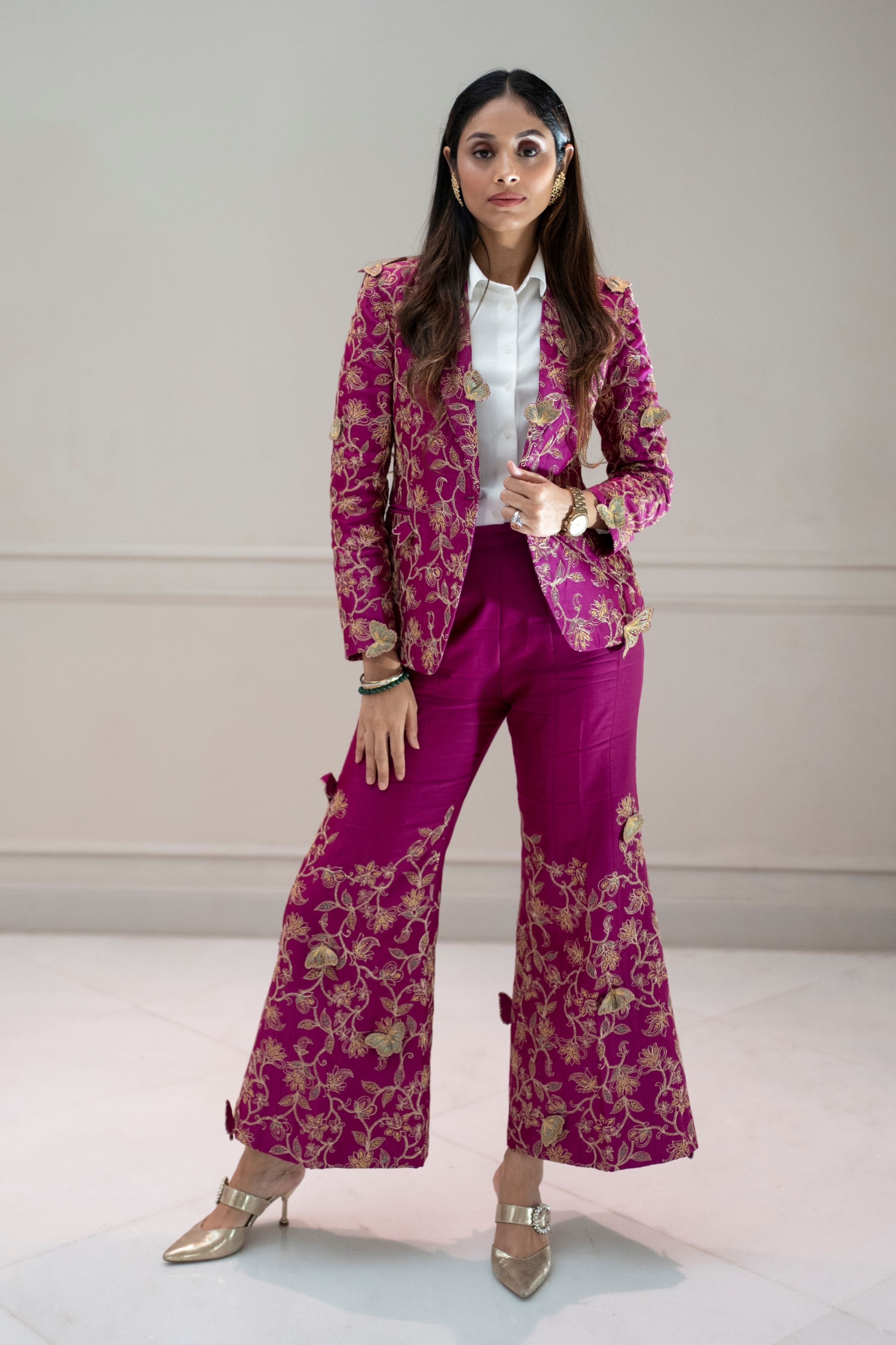 Bloom and Butterflies Magenta Jacket Set