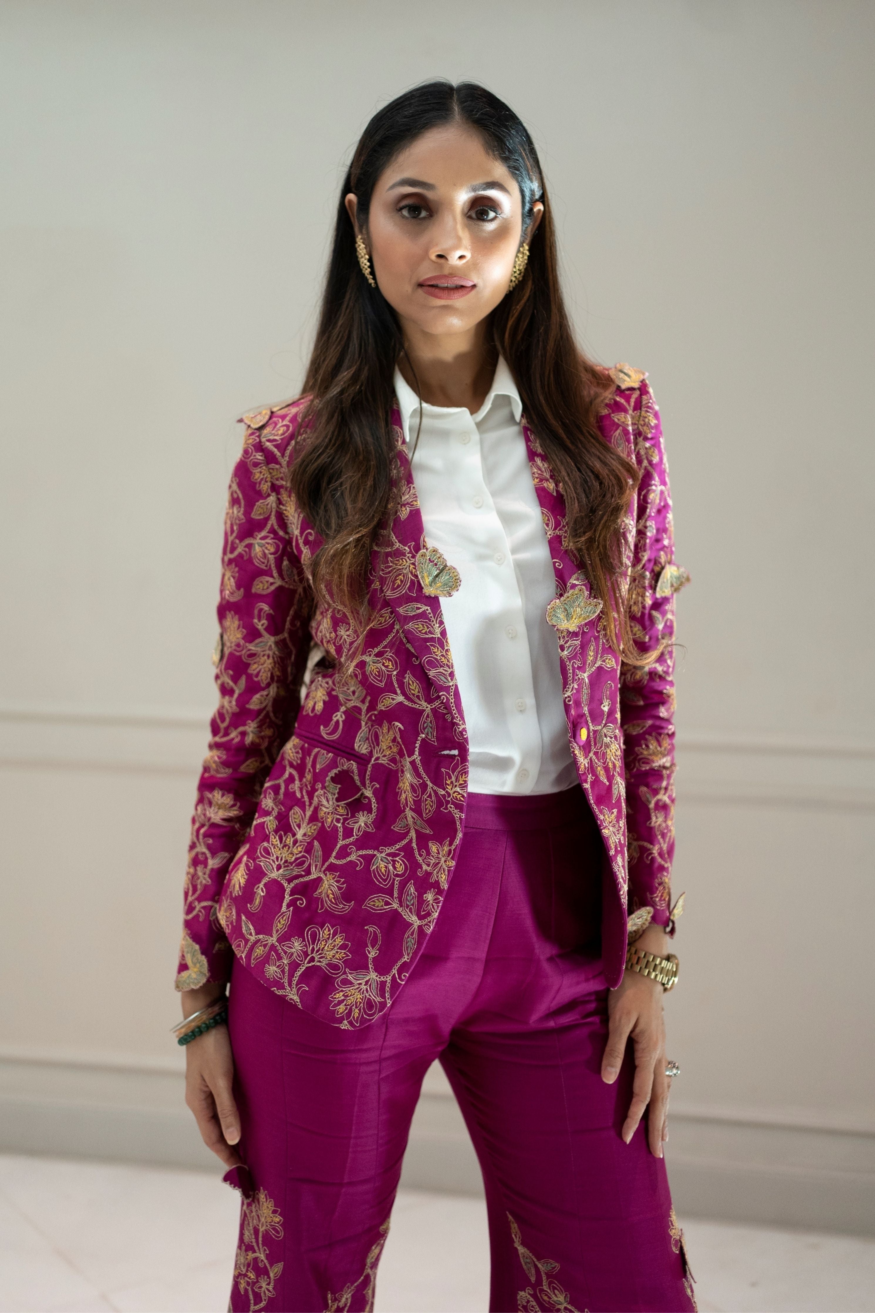 Bloom and Butterflies Magenta Jacket Set