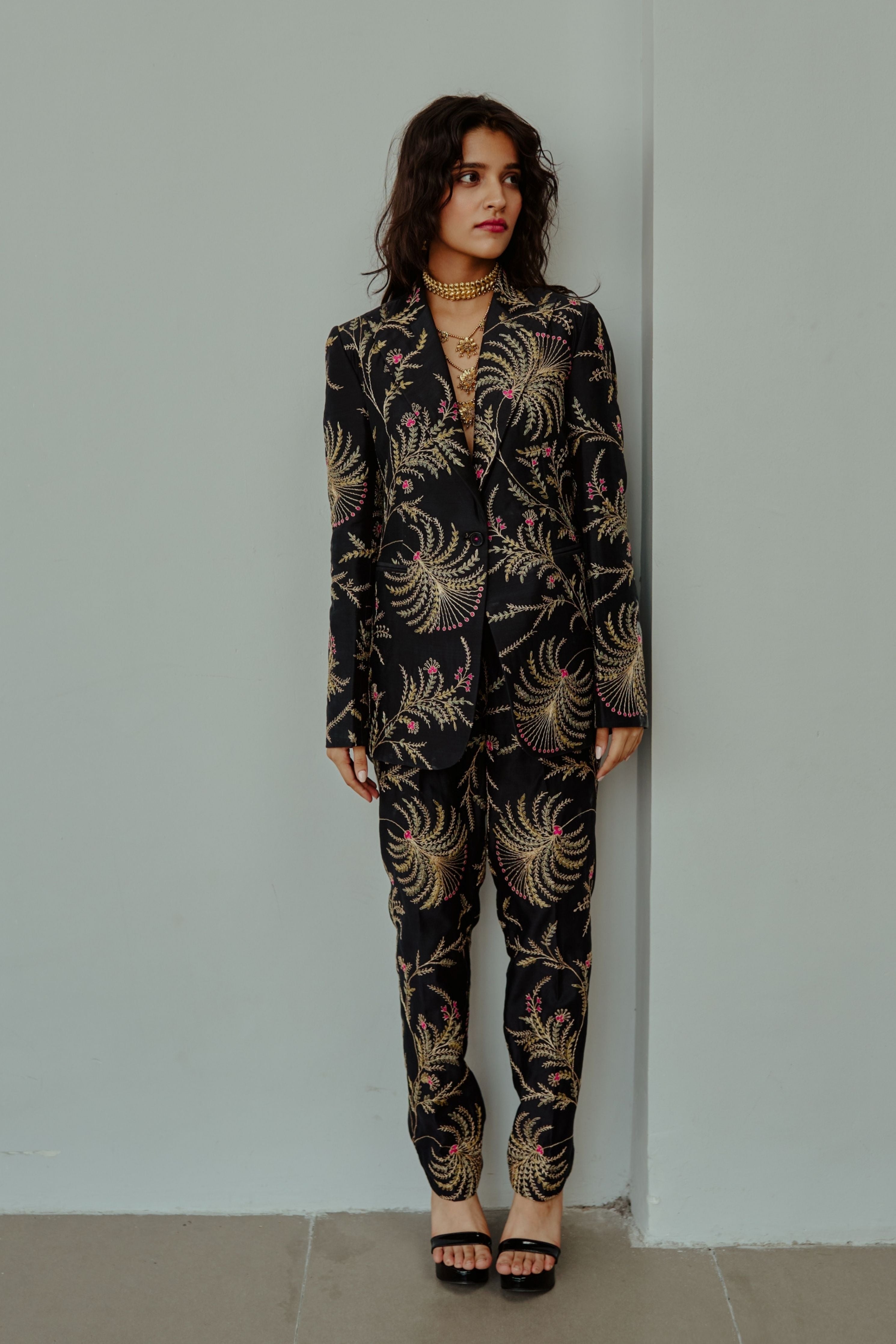 The Great Indian Jacobean Charcoal Black Jacket Set