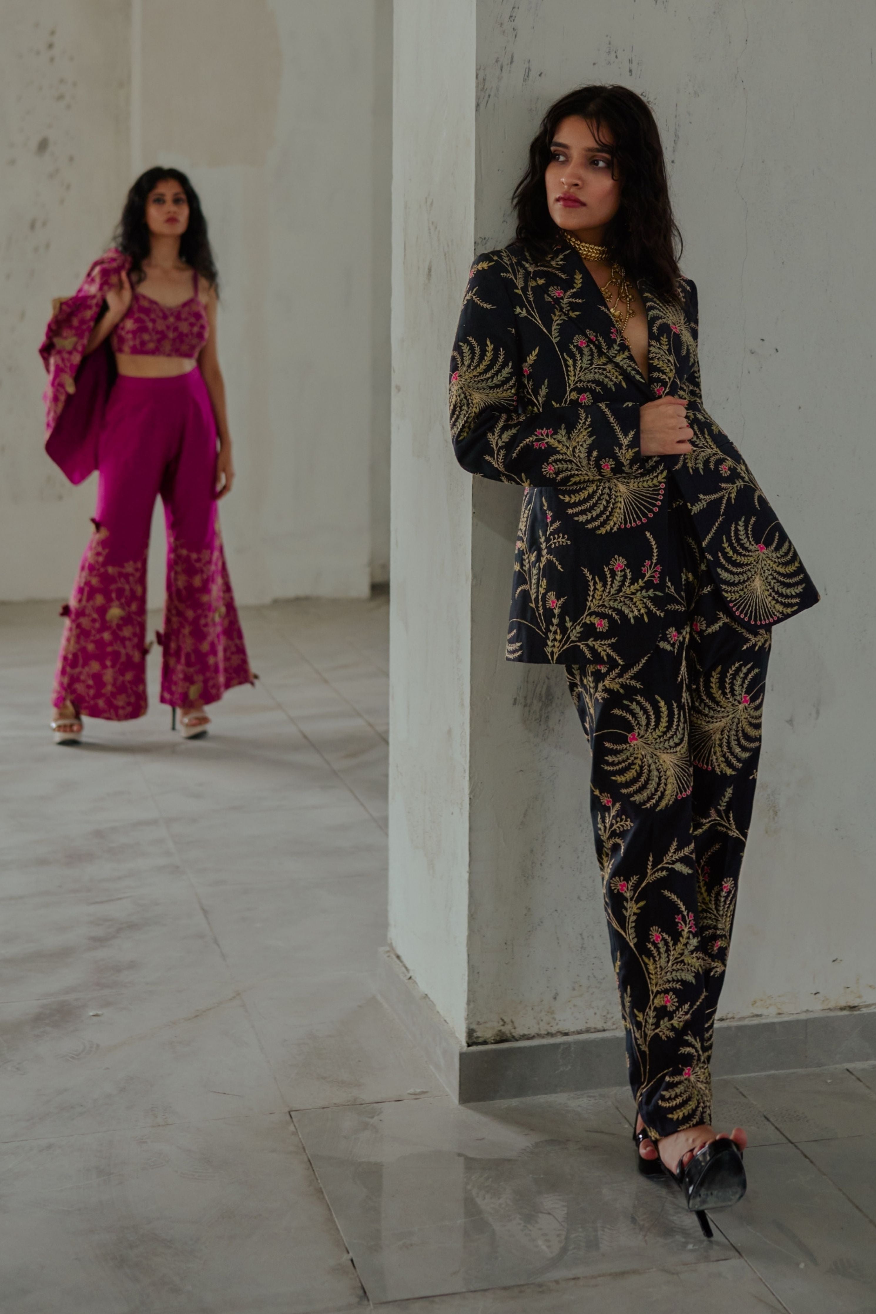 The Great Indian Jacobean Charcoal Black Jacket Set