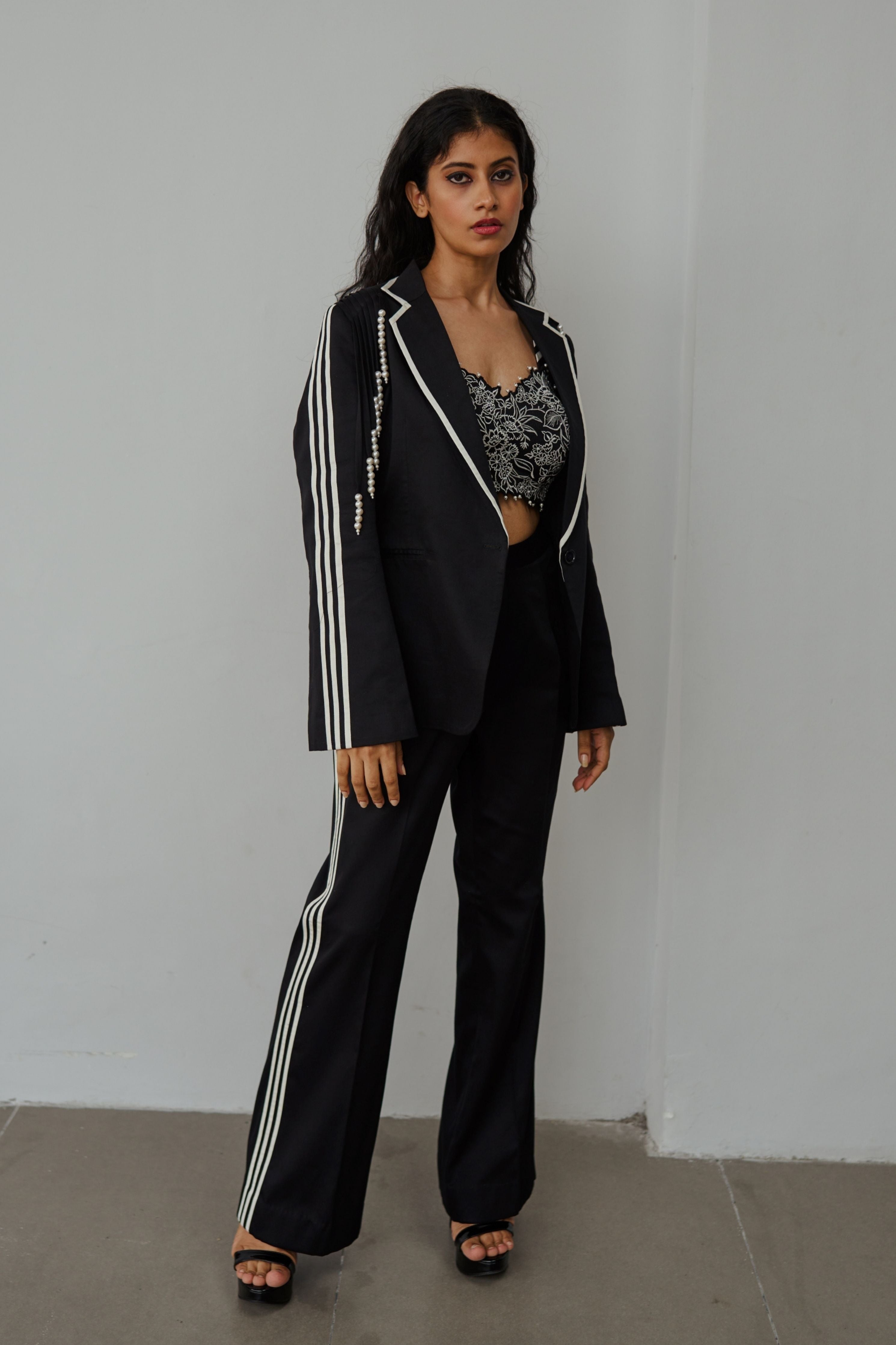Black Linear Lilies  Jacket Set