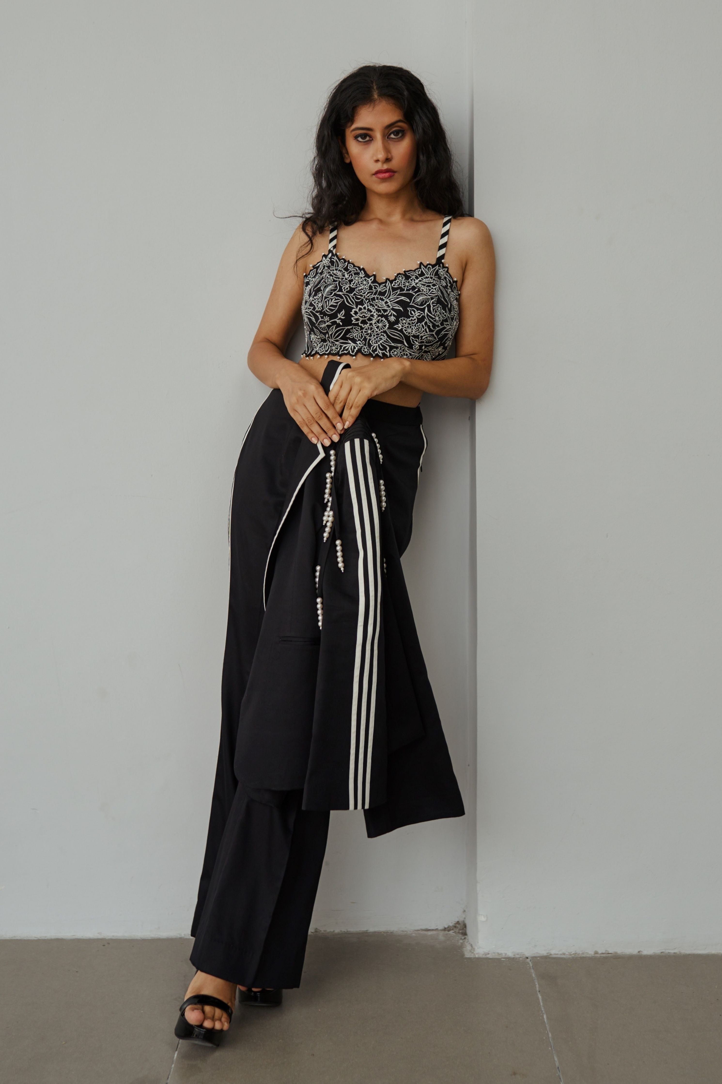 Black Linear Lilies  Jacket Set