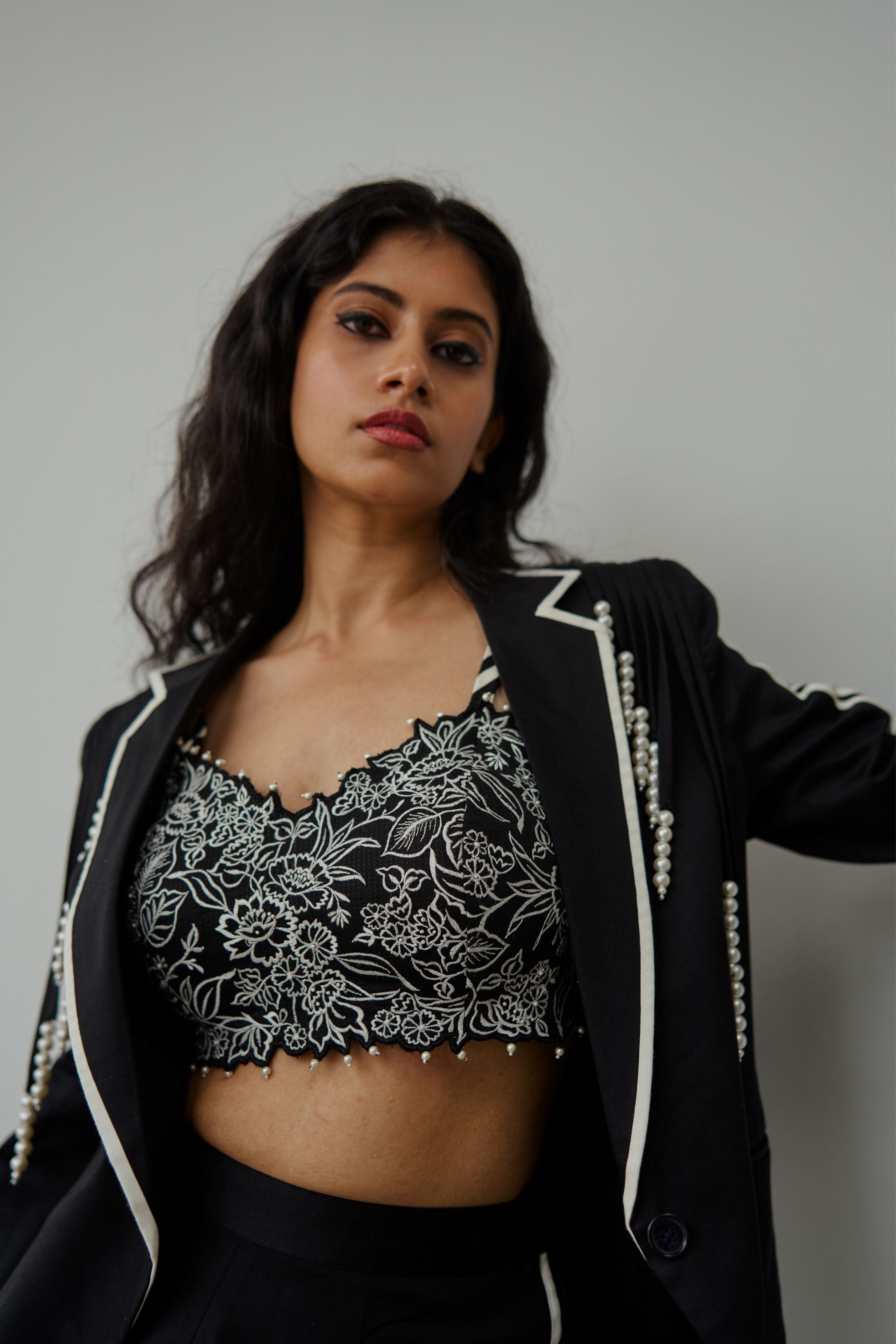 Black Linear Lilies  Jacket Set