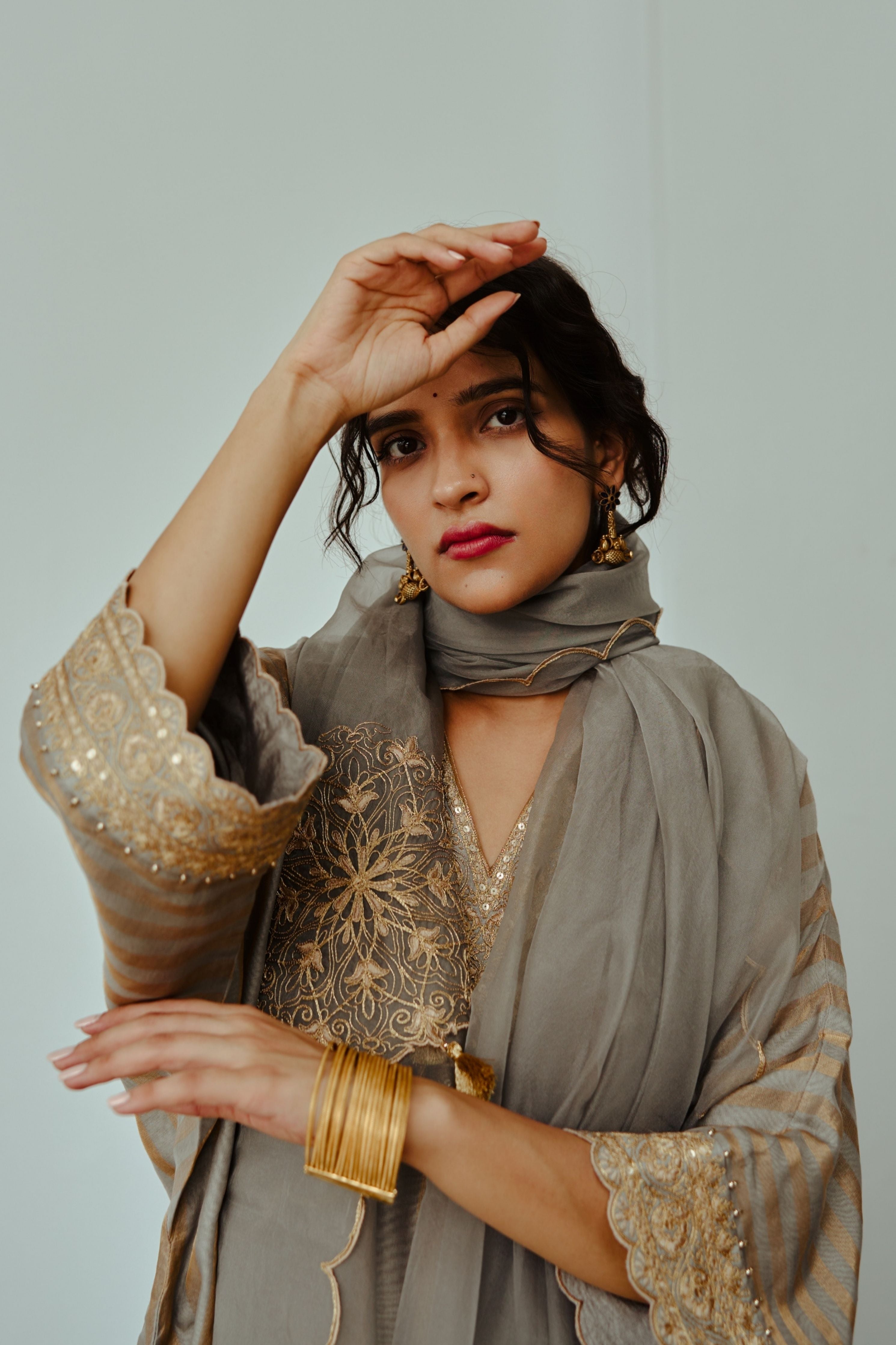Nargis Smoky grey Kaftan Set
