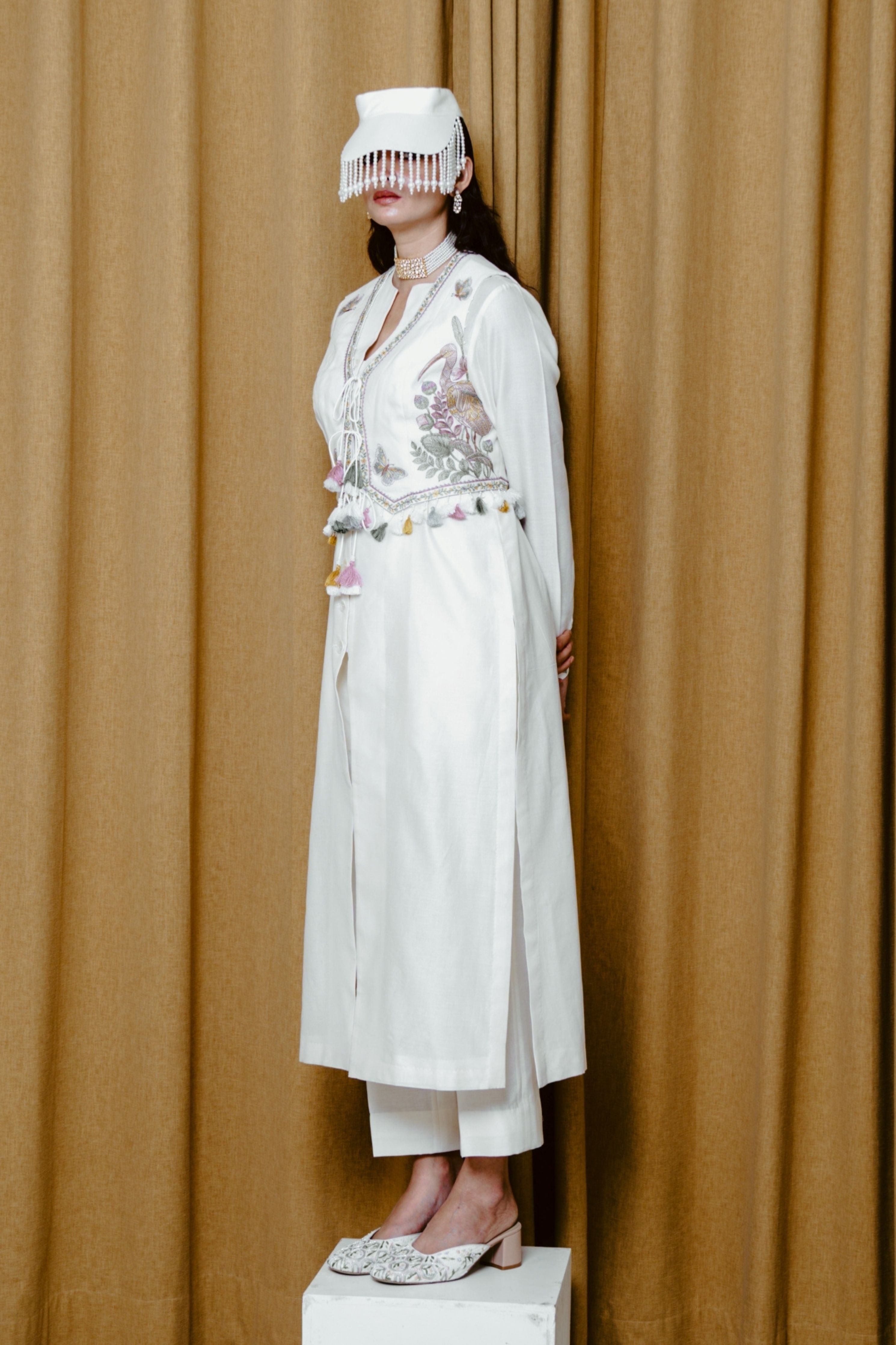 Sarus and Sea Ivory  Kurta Set