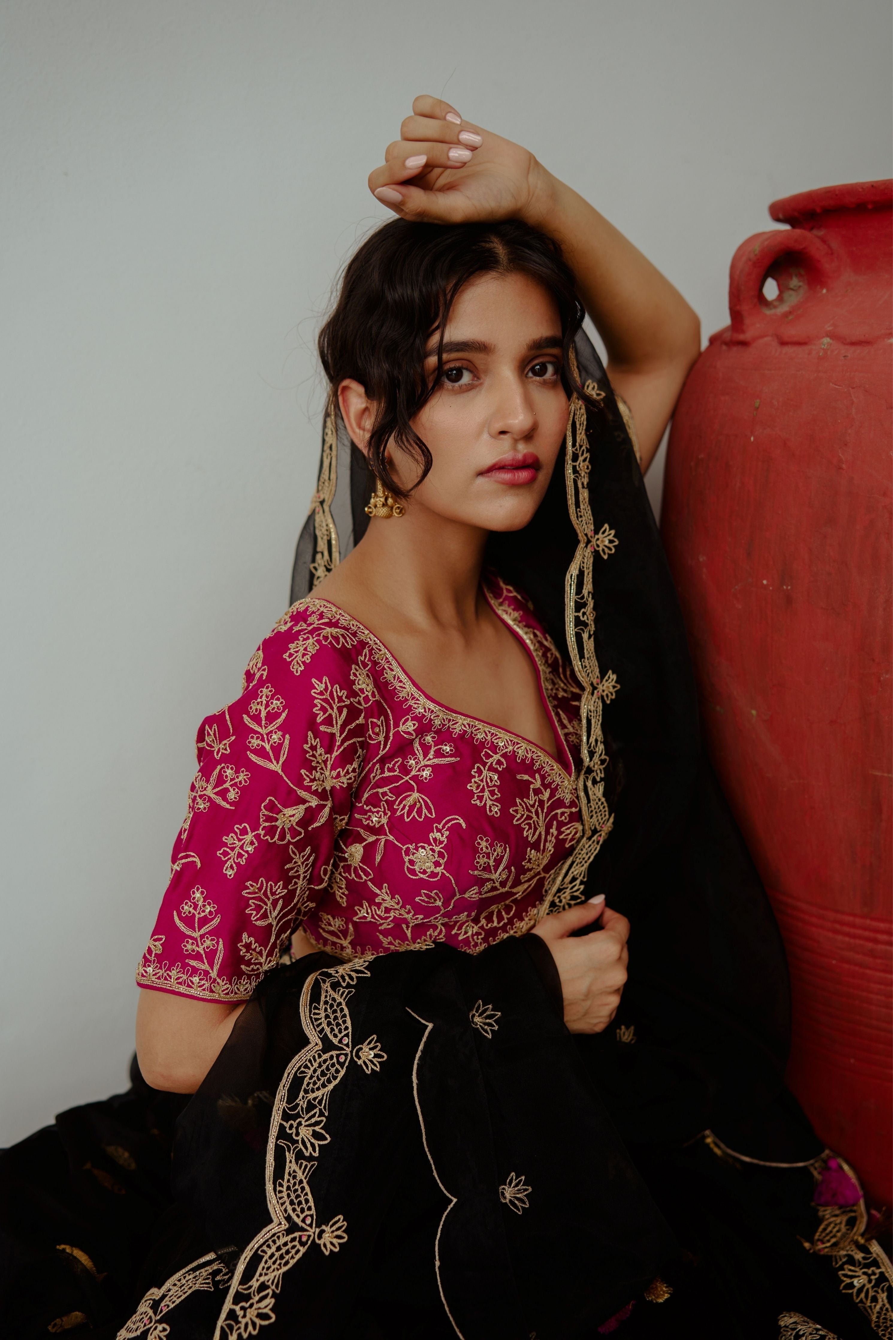 Noor Jahan Black Chanderi Lehenga Set