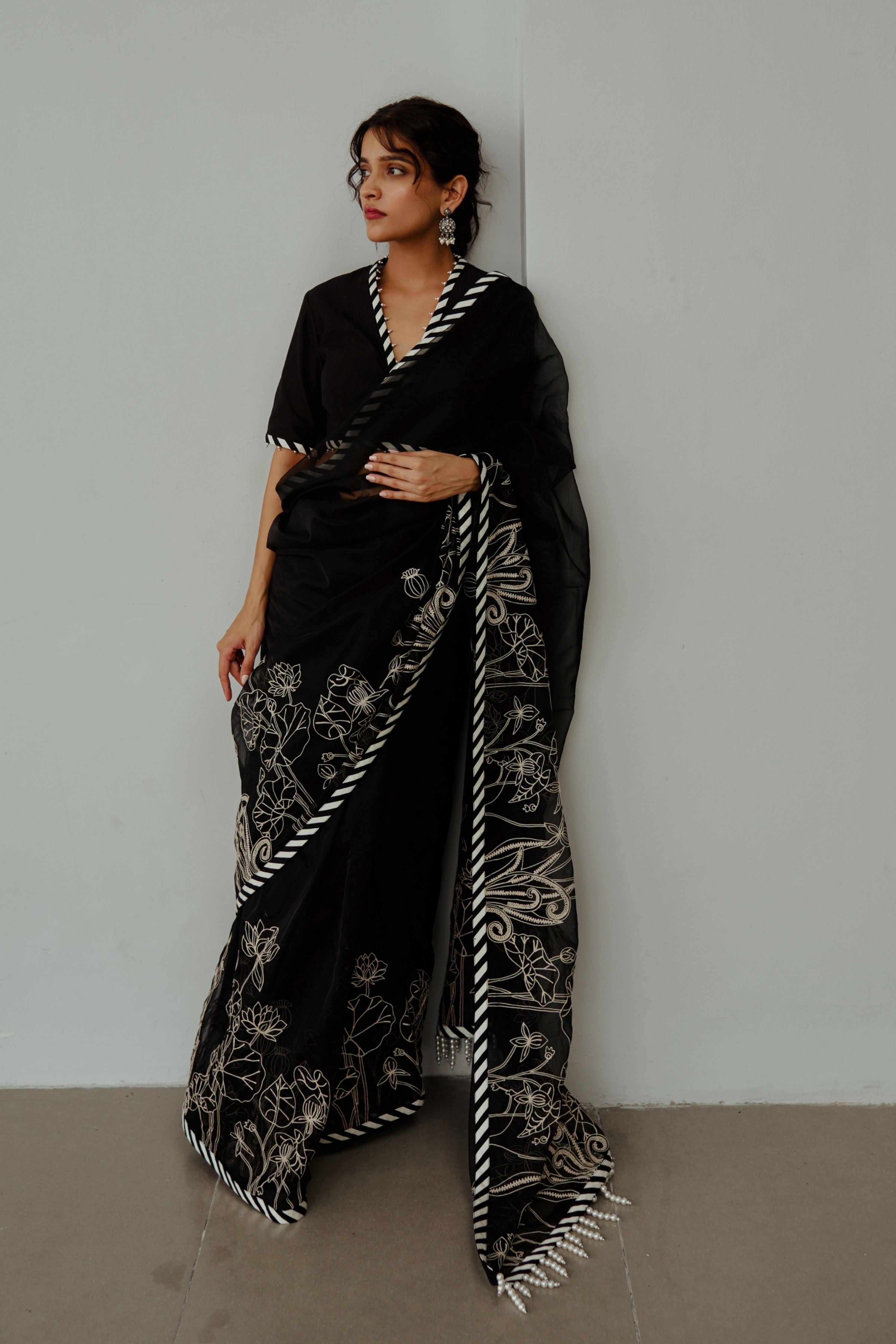 Lotus Pond Black Organza Saree Set