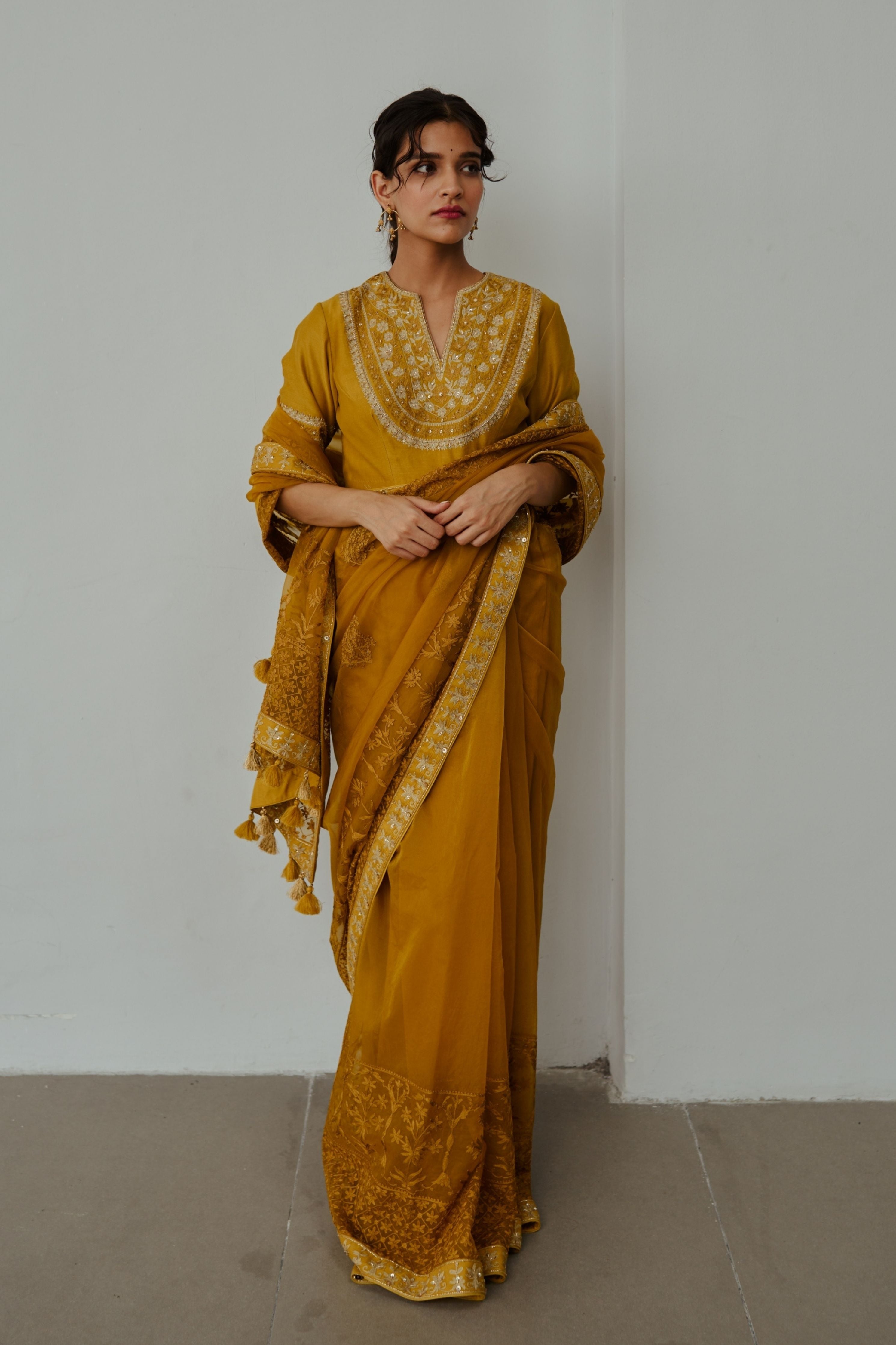 Basanti  Musturd Saree Set