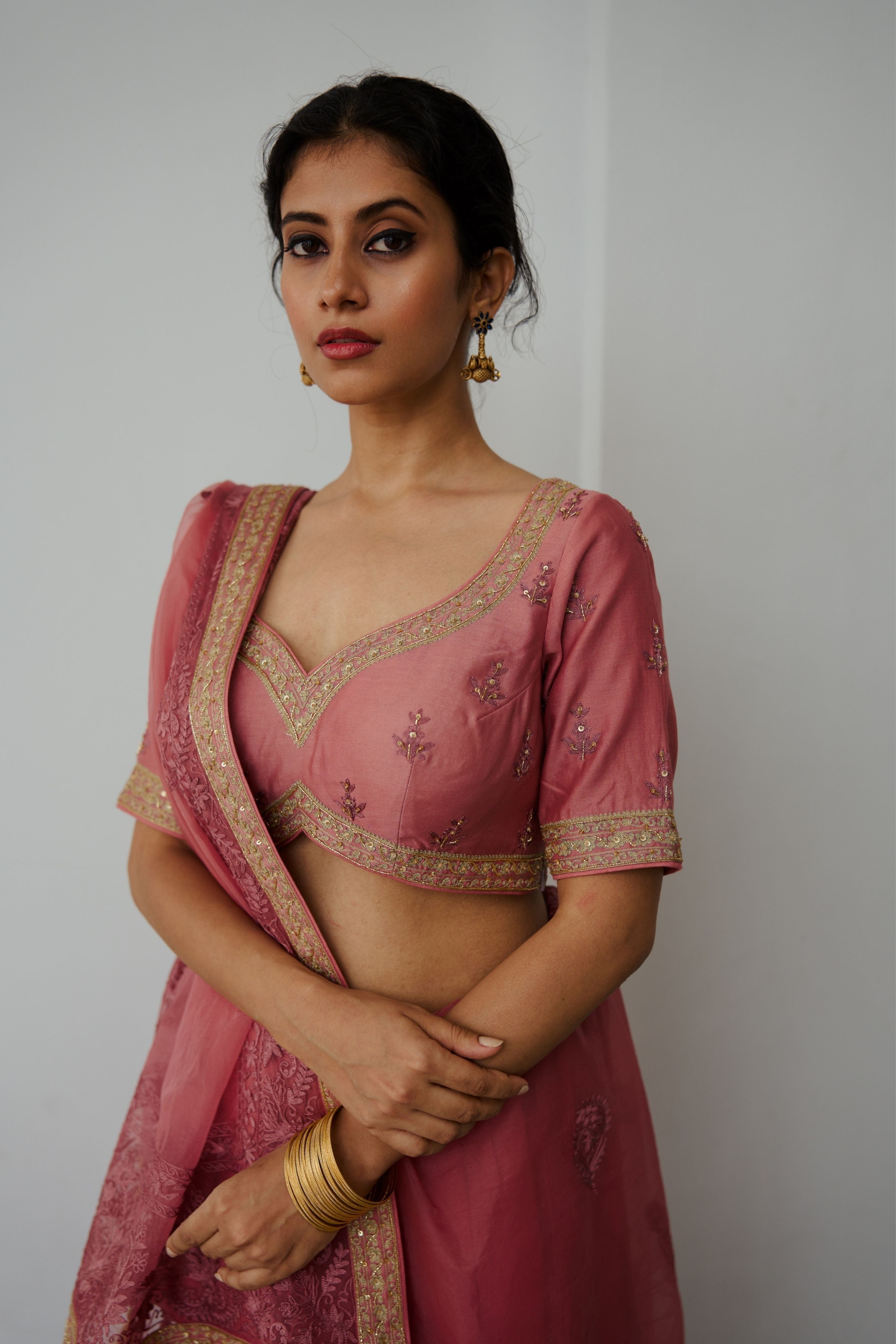 Sada Bahar Old Rose Saree Set