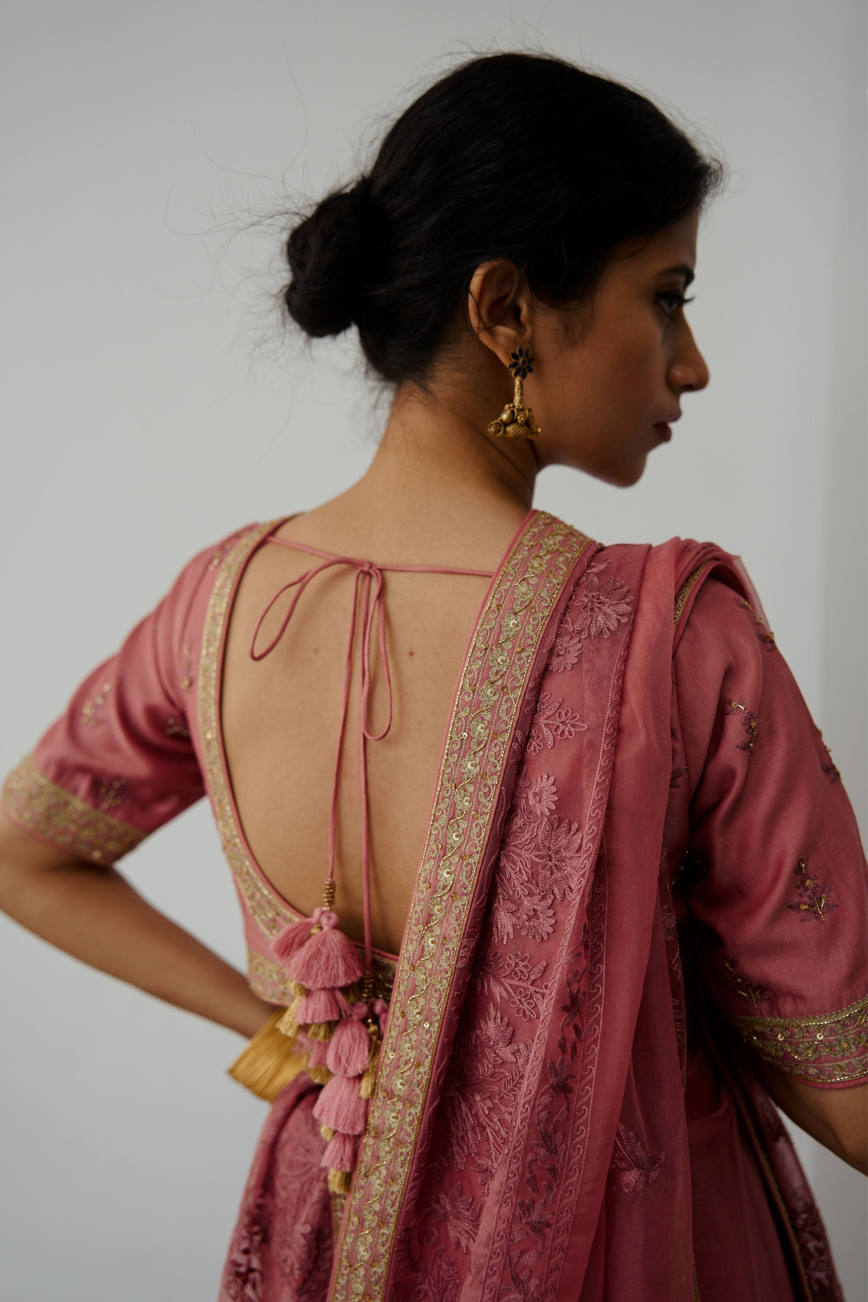 Sada Bahar Old Rose Saree Set