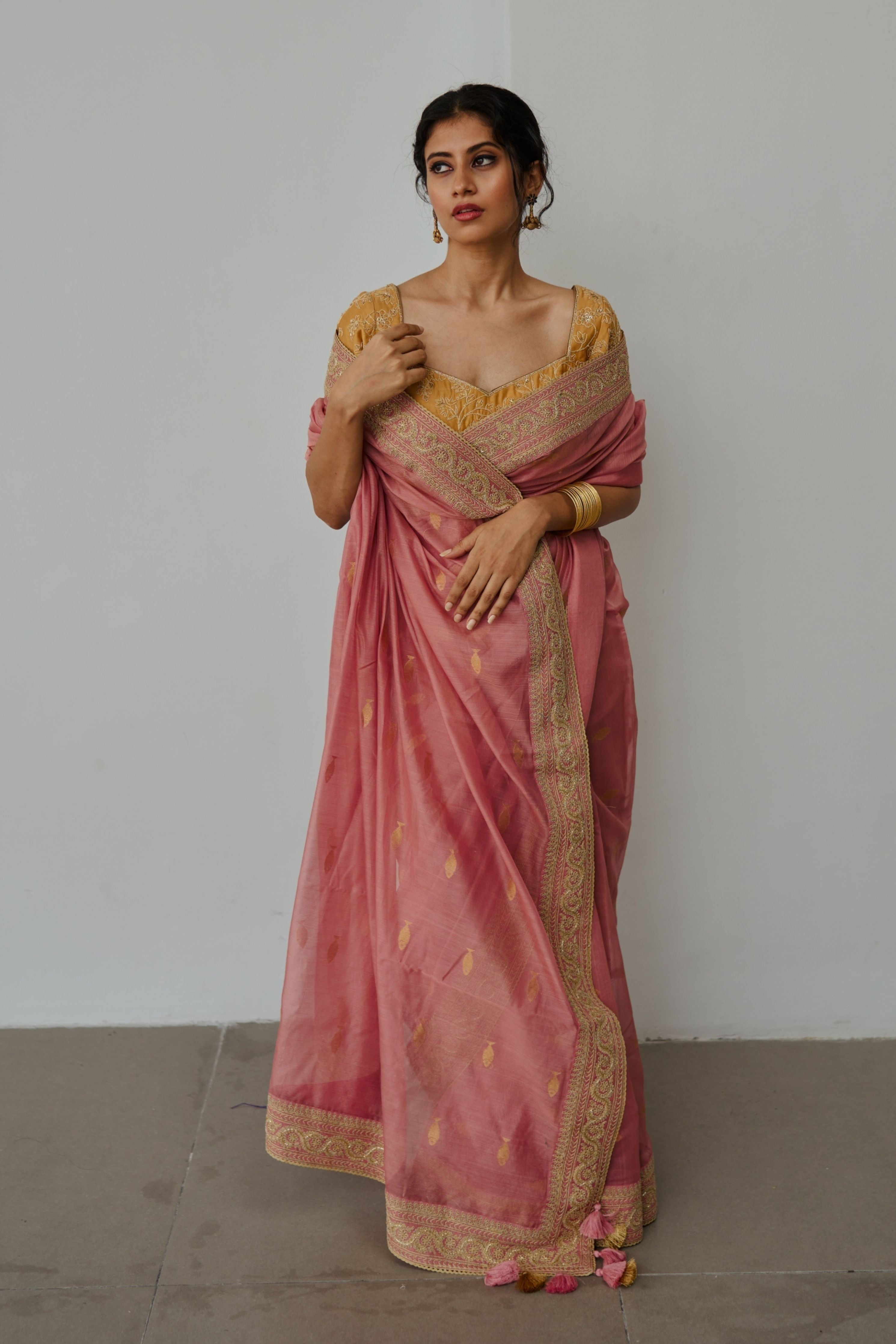 Anchovies Old Rose Saree Set
