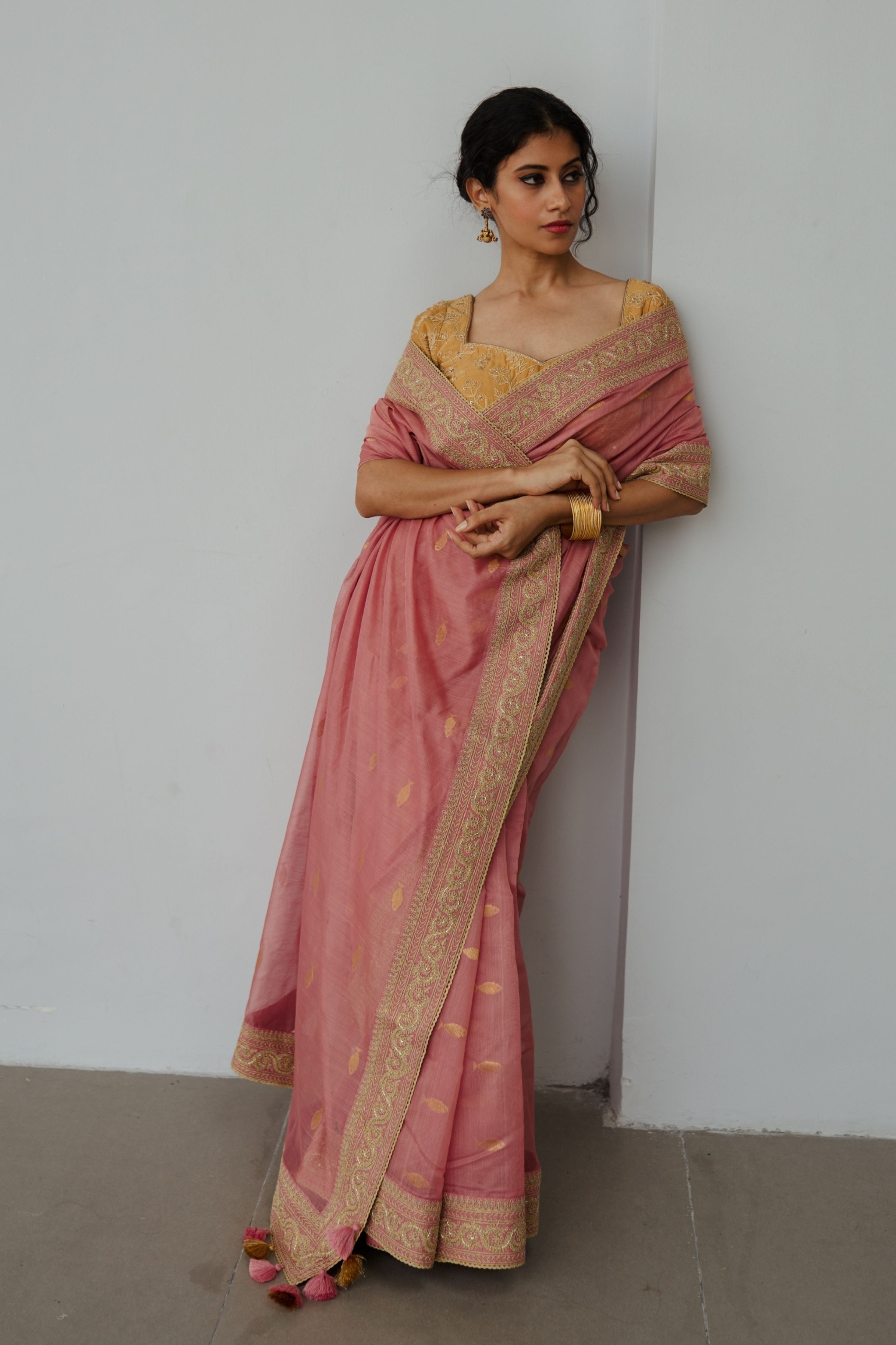 Anchovies Old Rose Saree Set
