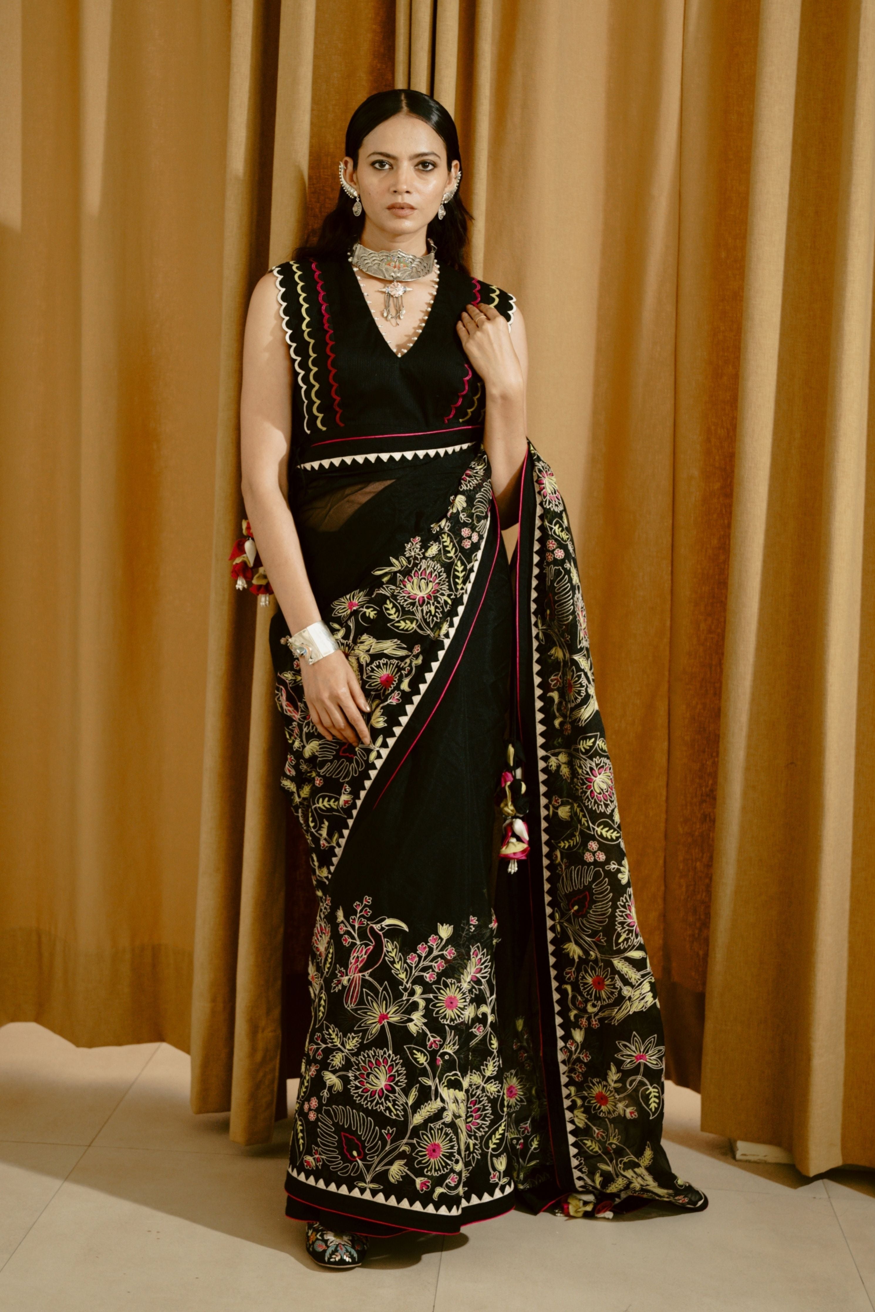 The Night Garden Black Saree Set
