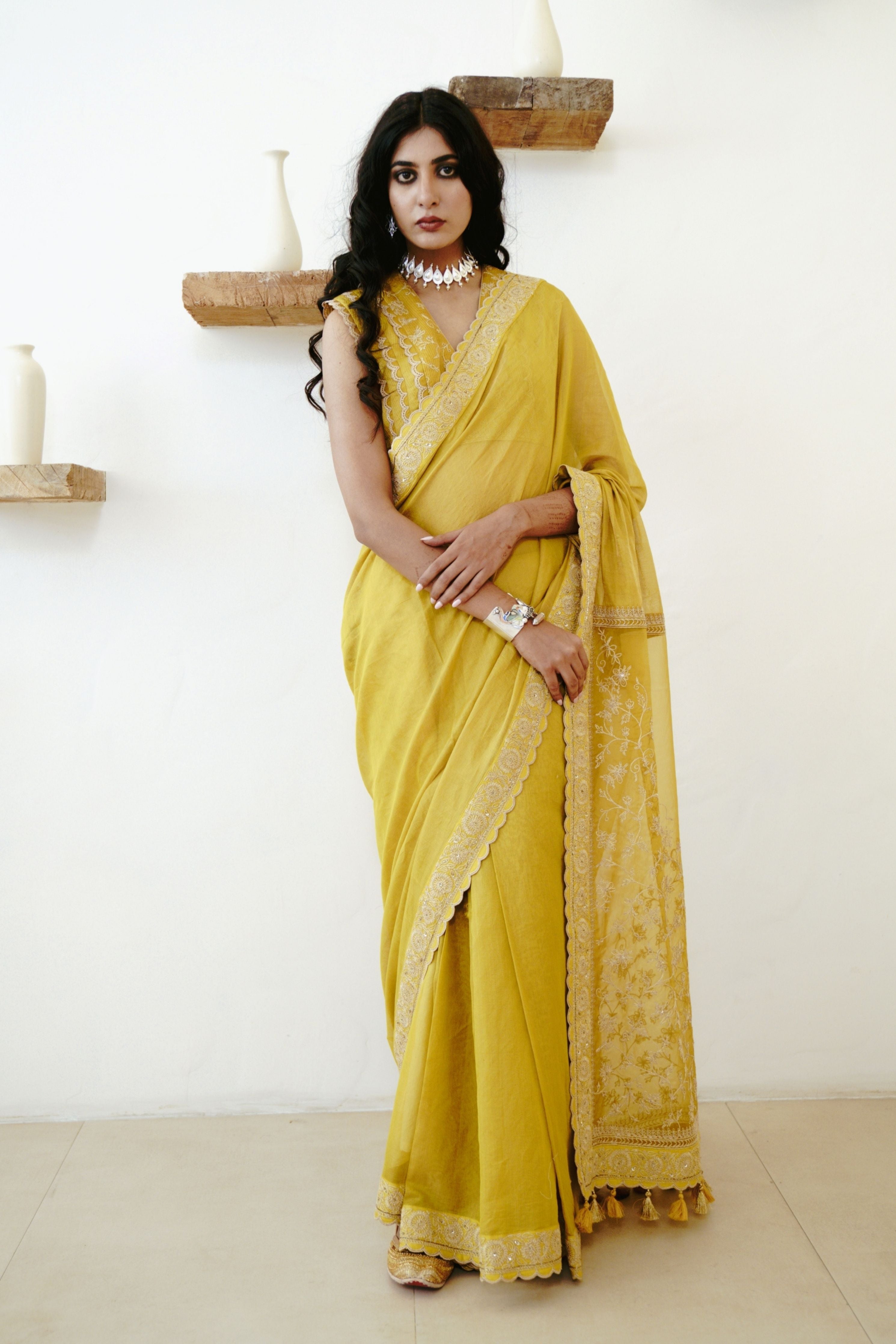 Mustard Bloom Saree Set