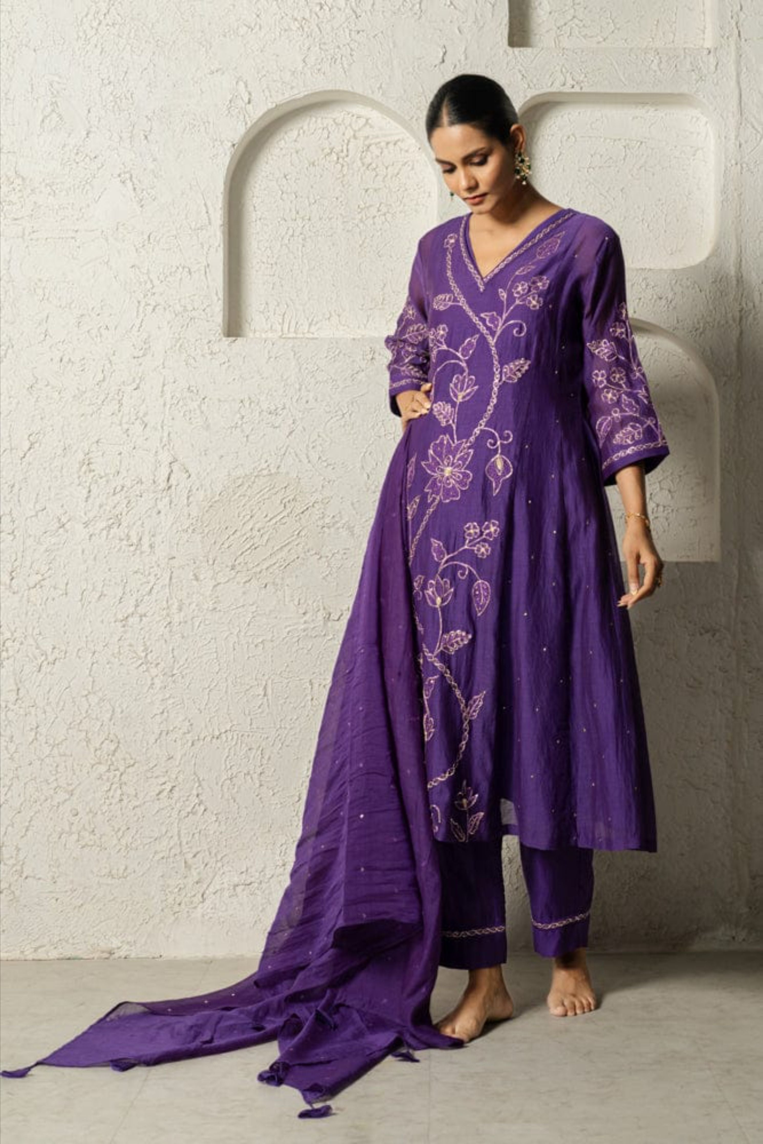 Purple Floral Bail A-Line Suit Set