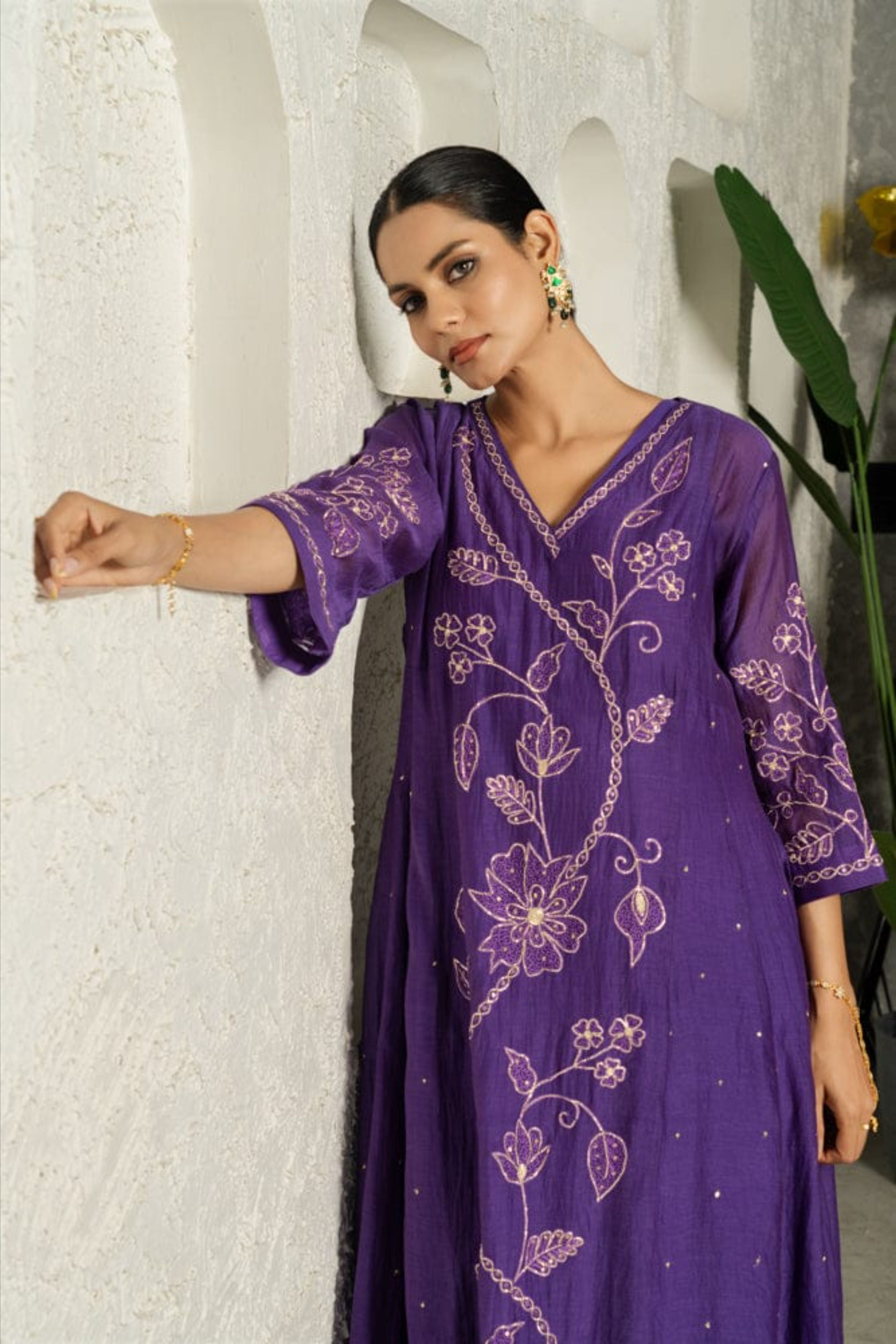 Purple Floral Bail A-Line Suit Set