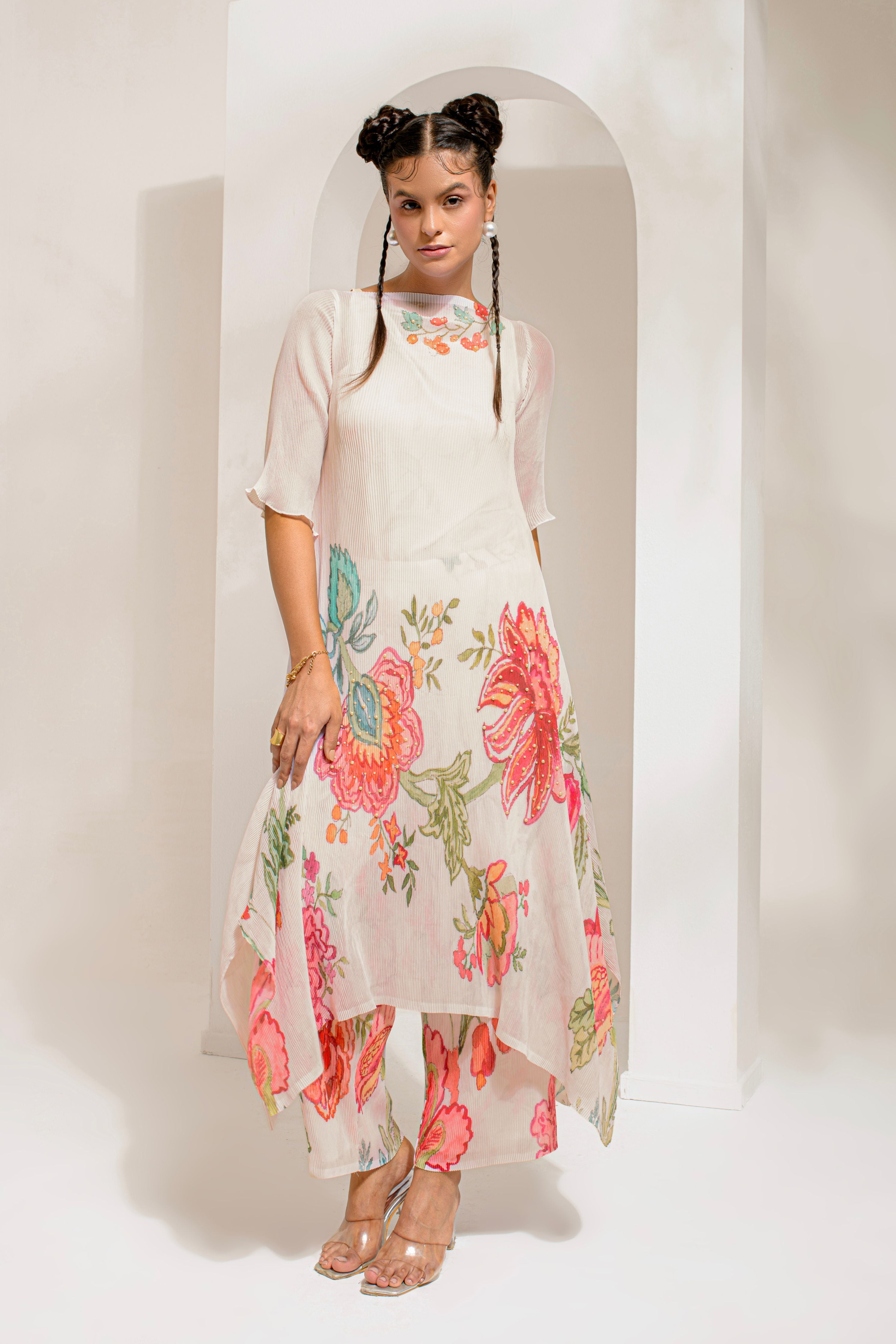 White Hp Kurta Set