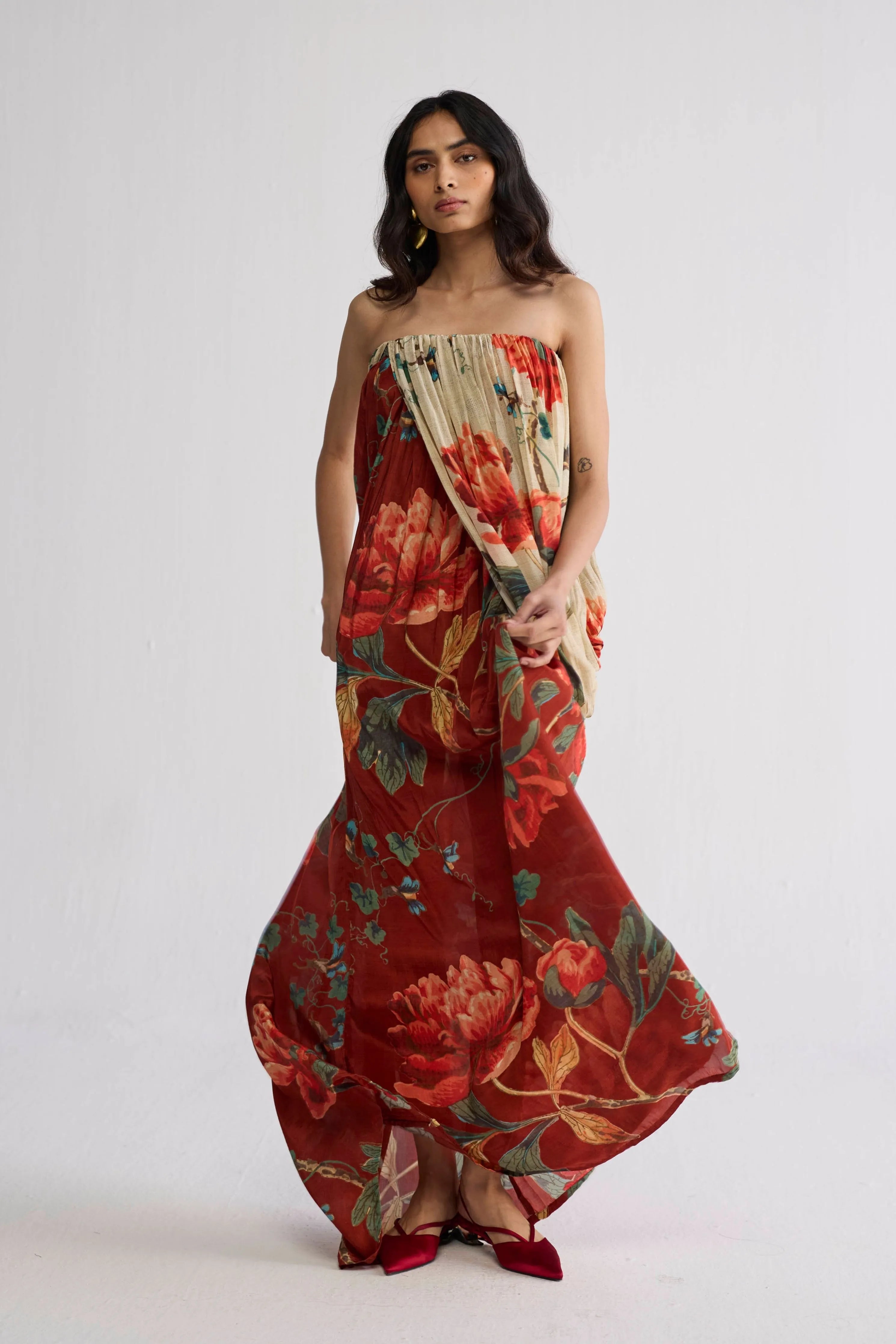 Vine Crepe Draped Dress