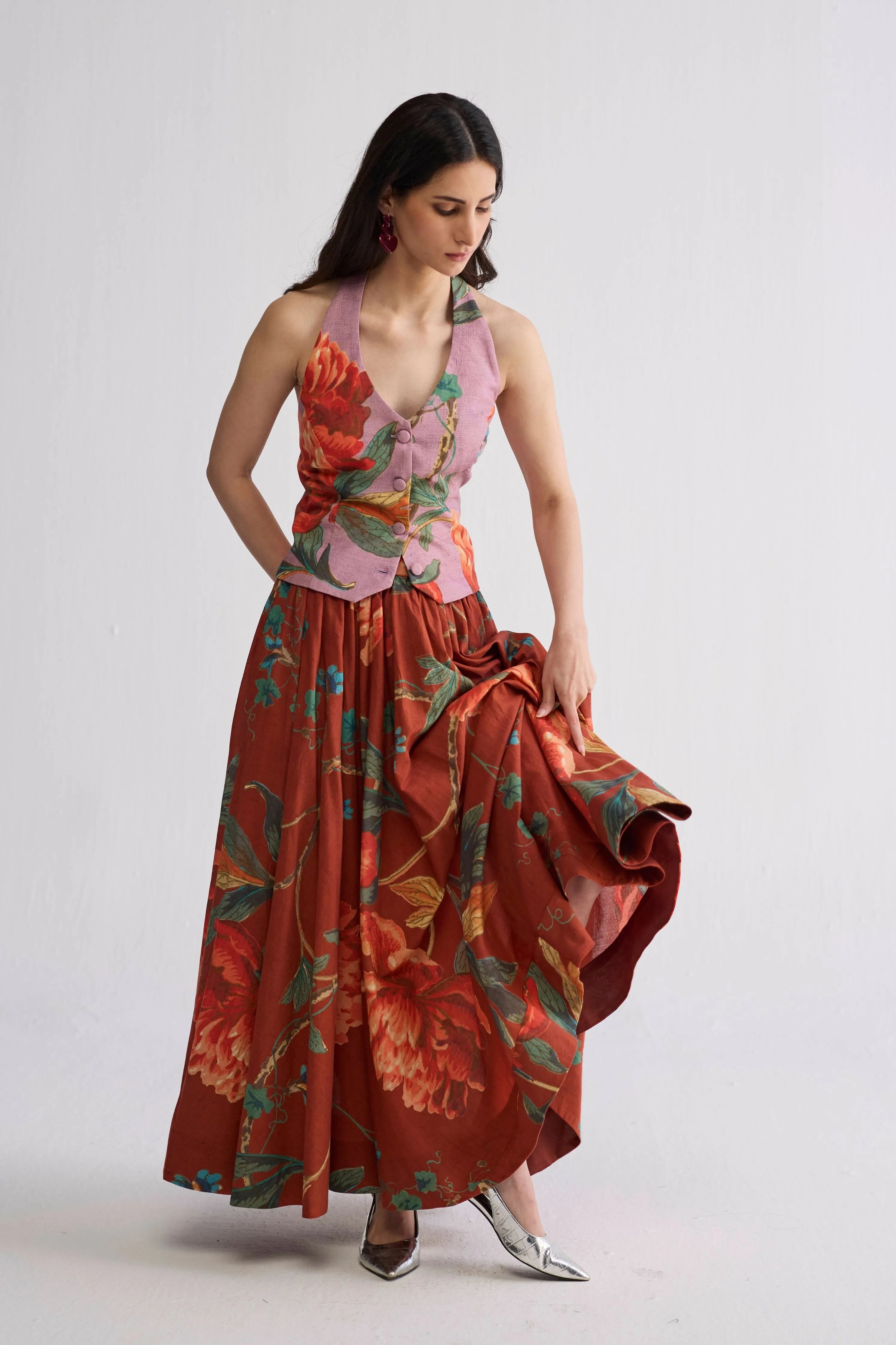 Vine & Berry Halterneck Waistcoat & Skirt Set