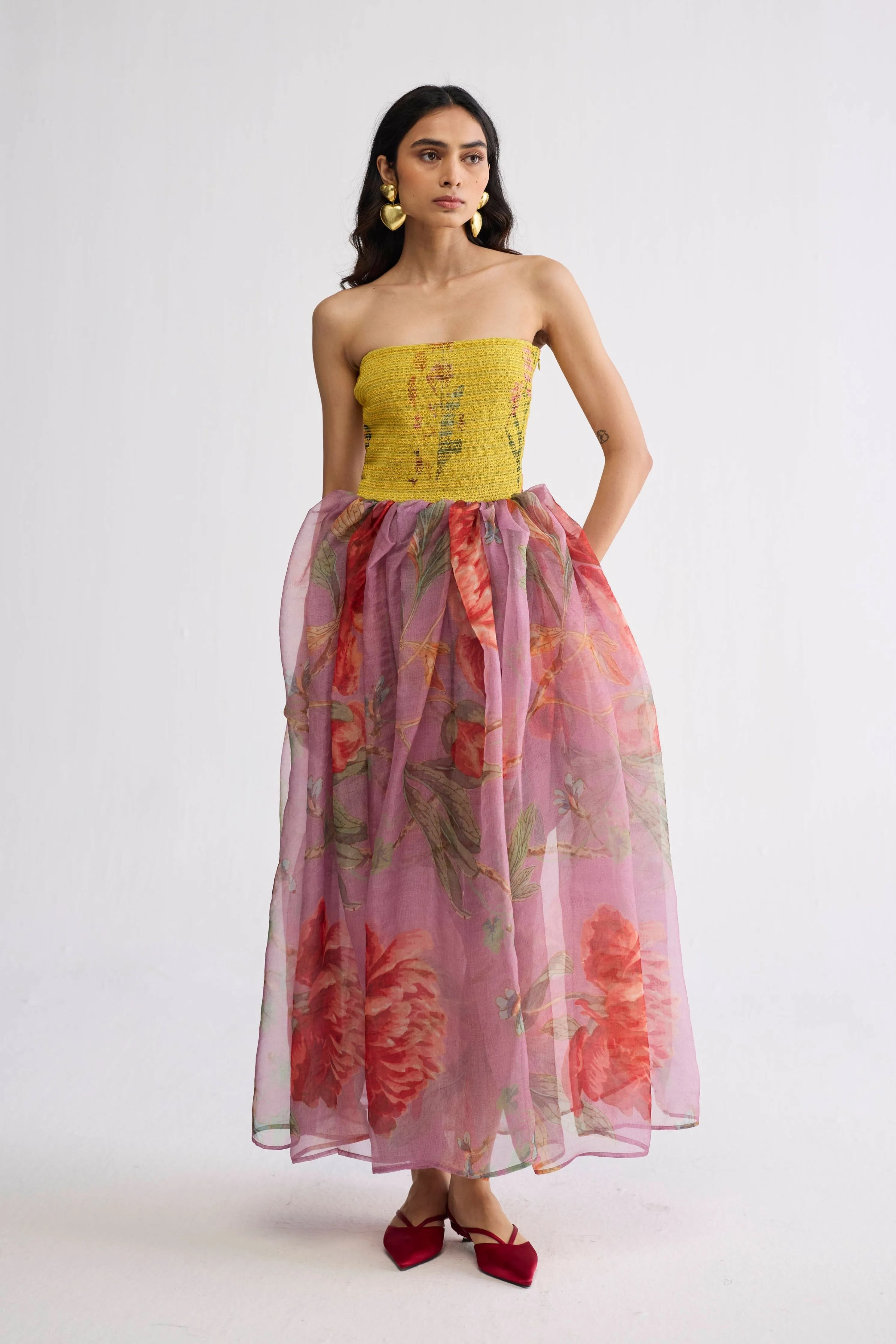 Berry Smocked Organza Dress