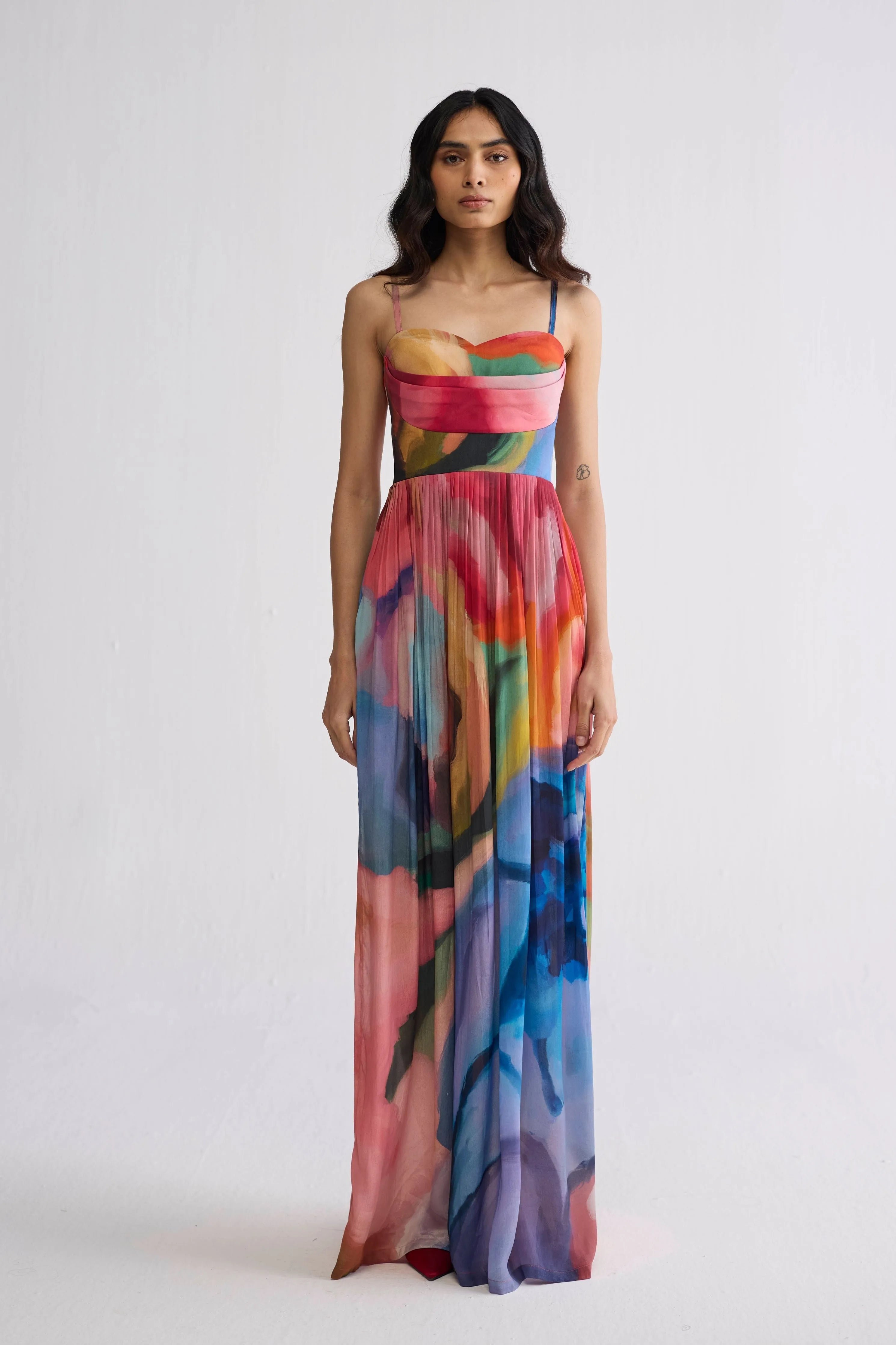 Rainbow Garden Crepe Cowl Bralette Dress