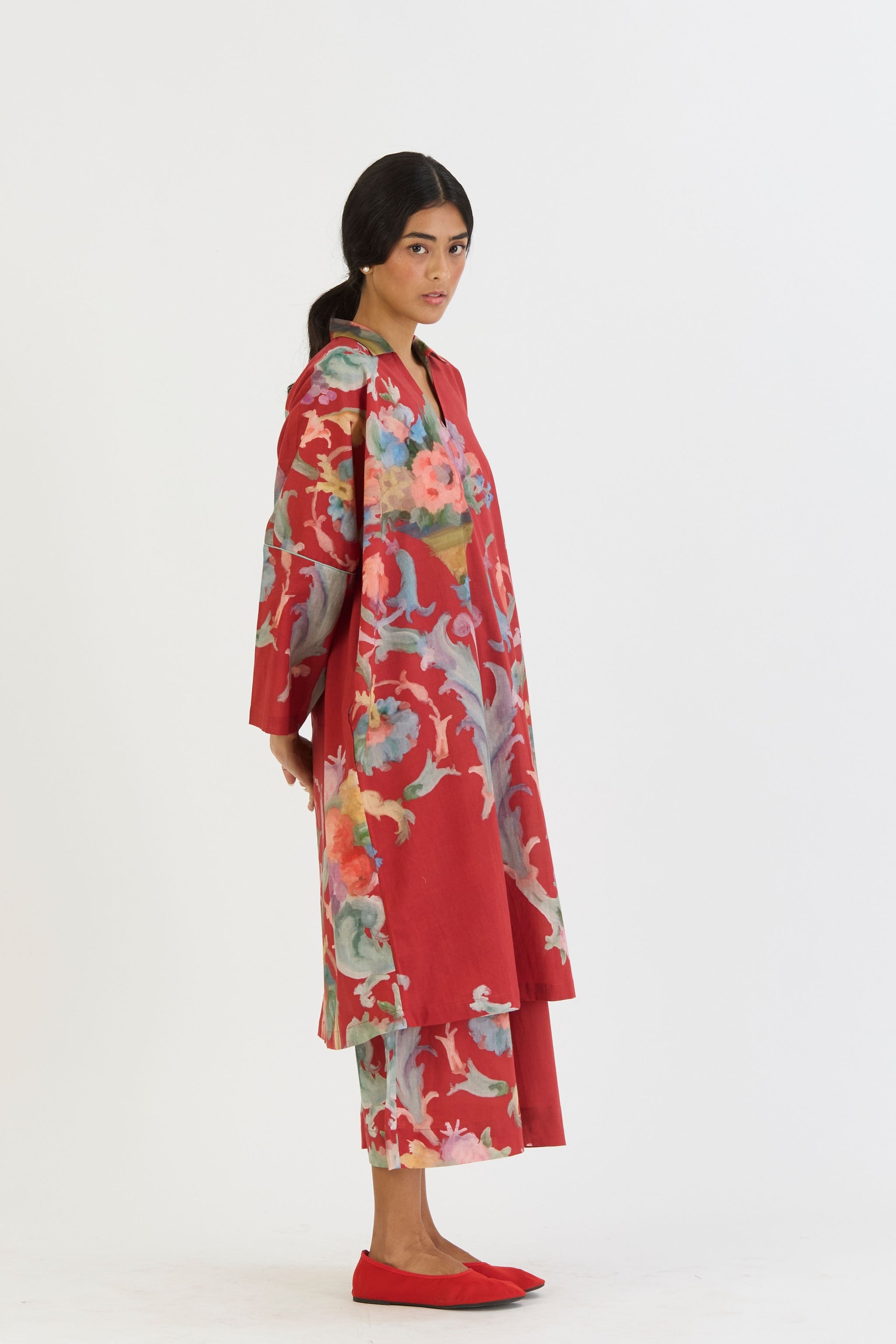 Cranberry Cotton Kaftan Set