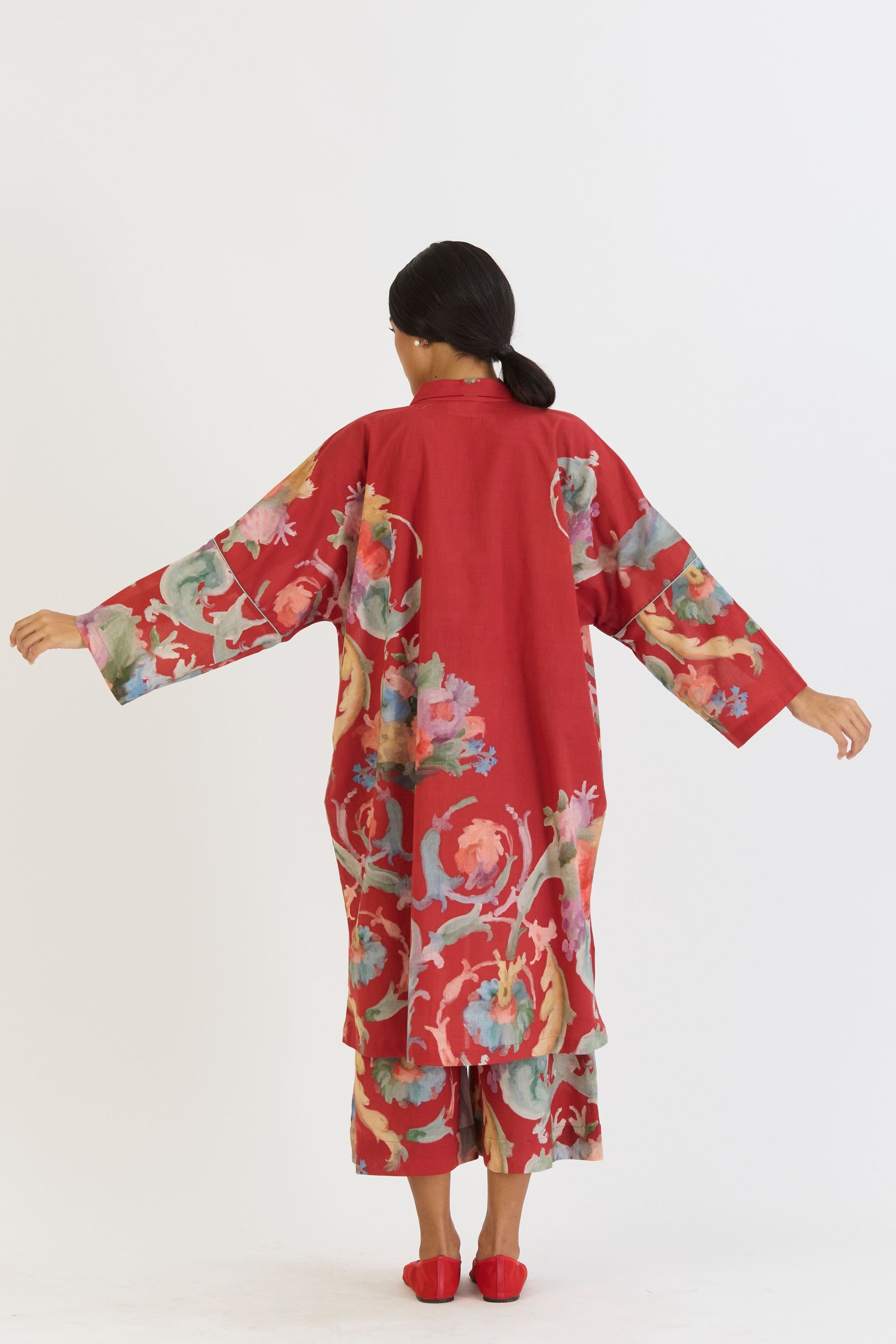 Cranberry Cotton Kaftan Set