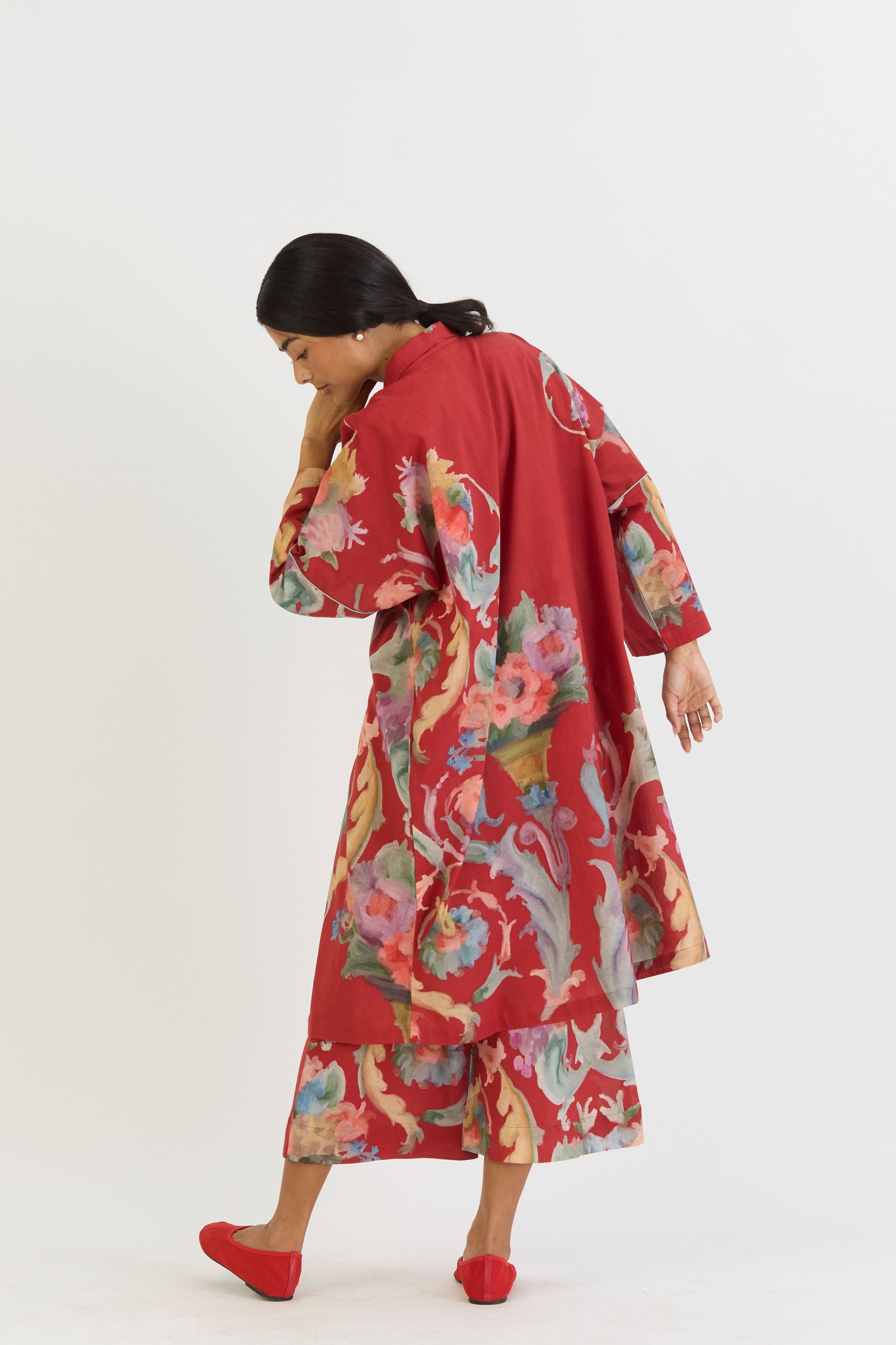 Cranberry Cotton Kaftan Set