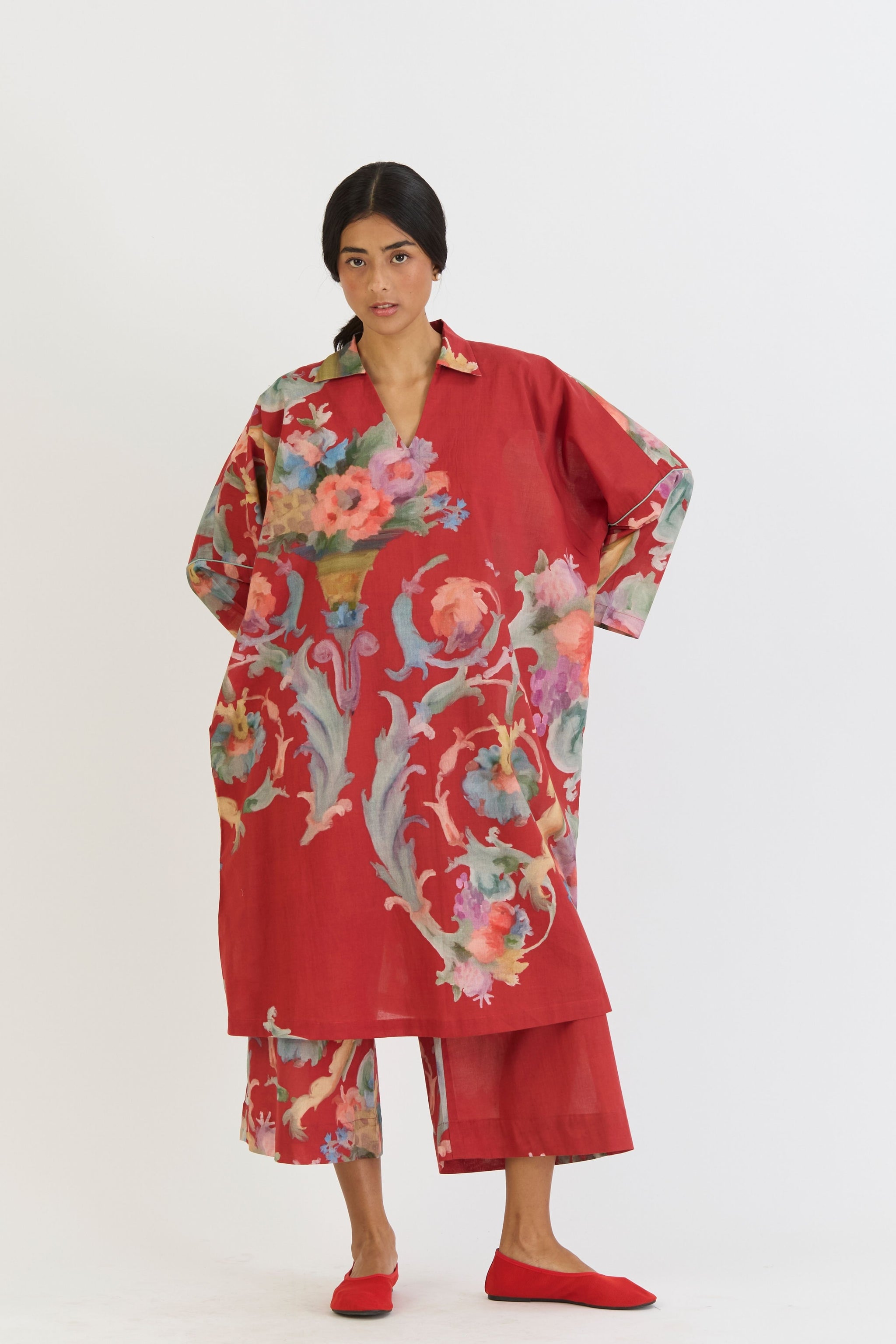 Cranberry Cotton Kaftan Set