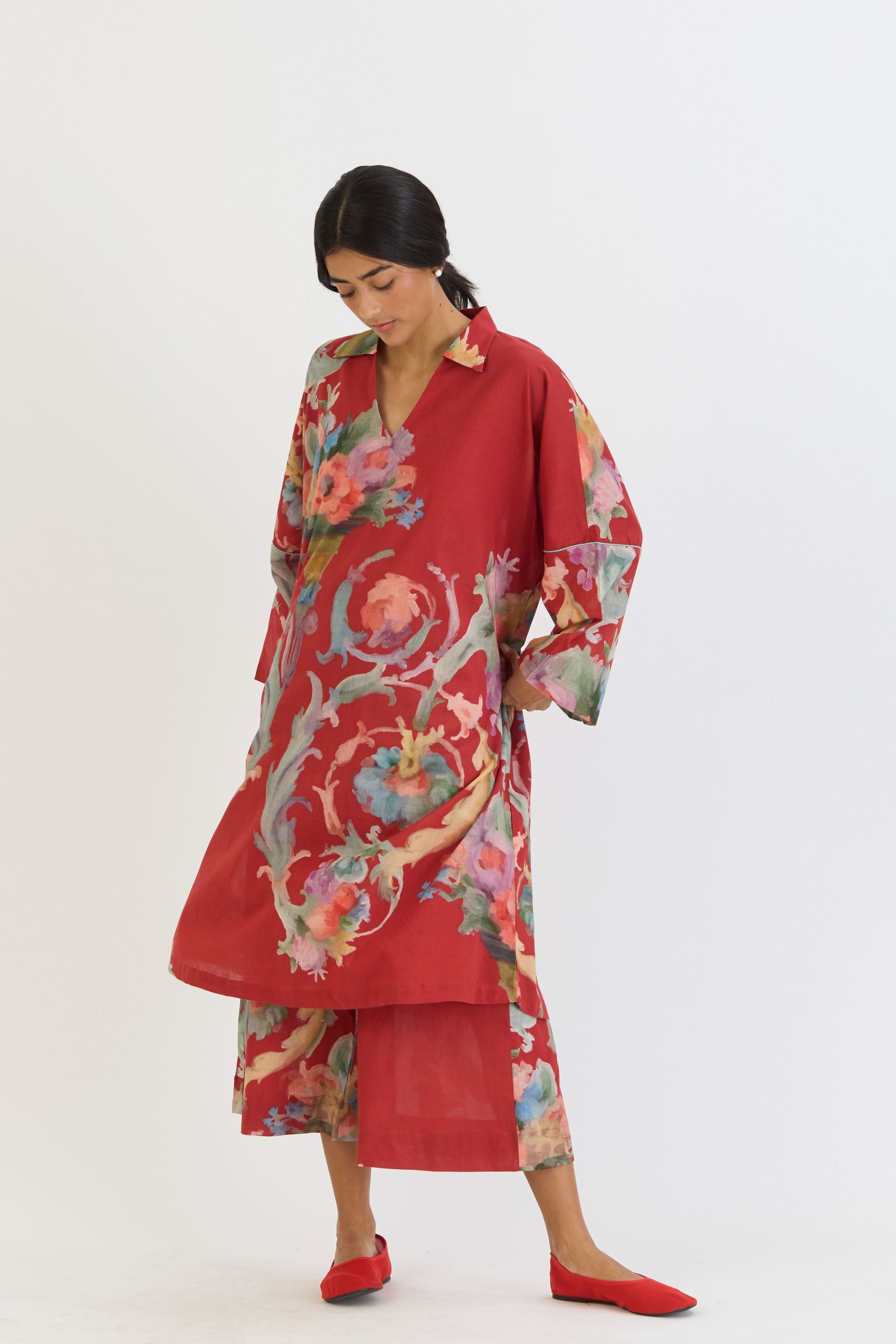 Cranberry Cotton Kaftan Set