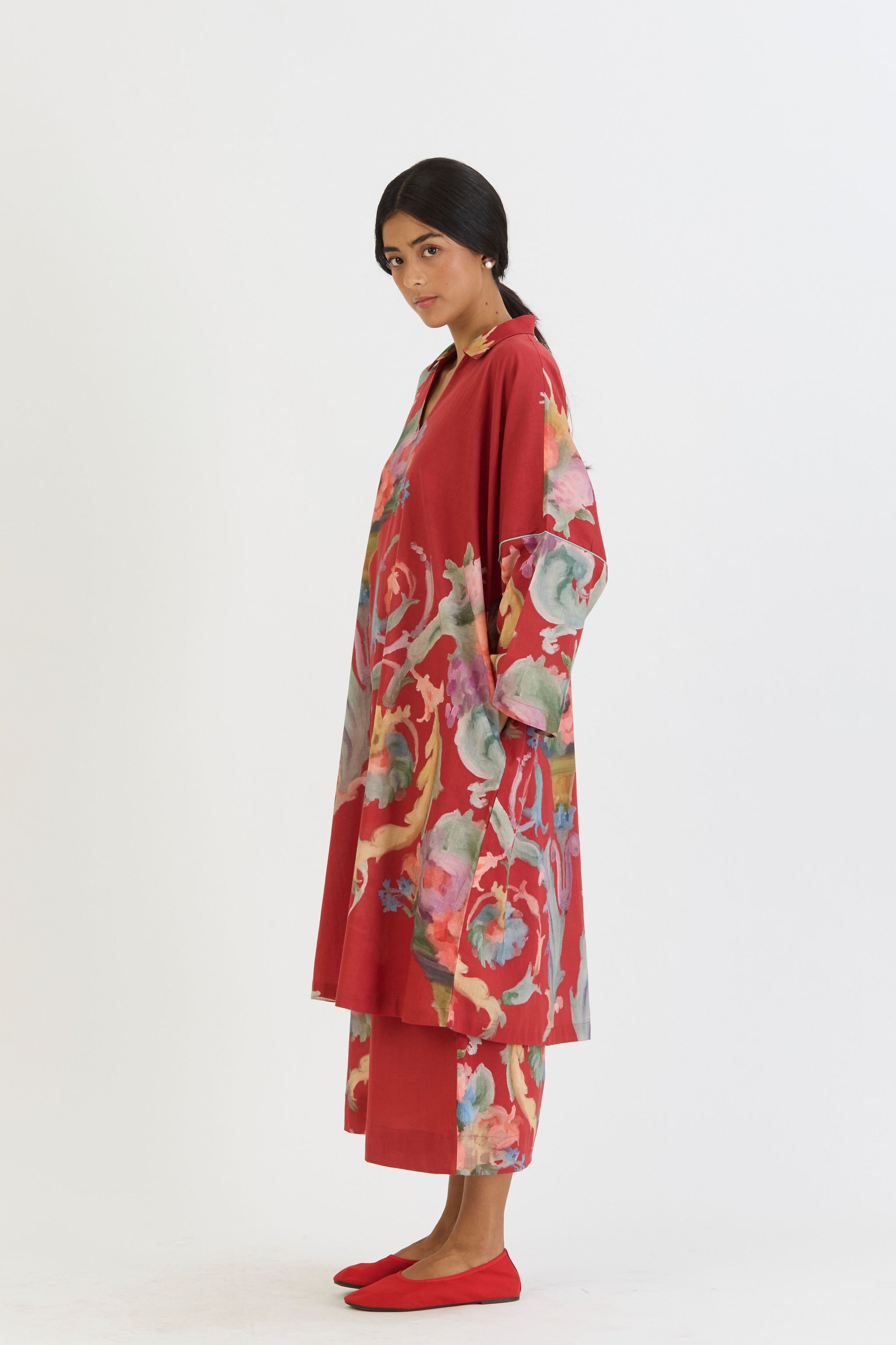 Cranberry Cotton Kaftan Set