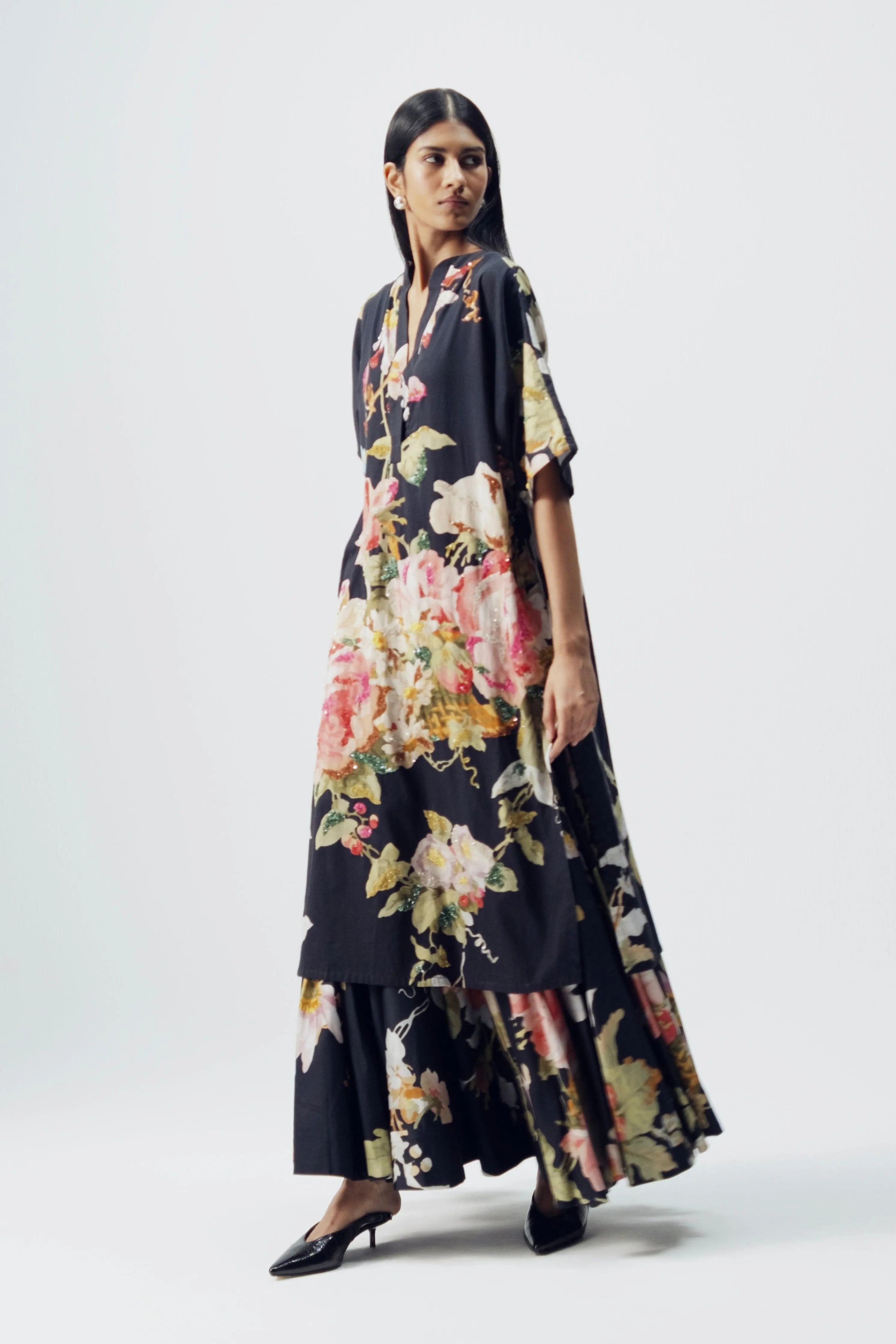 Carmine Embroidered Kurta & Skirt Set