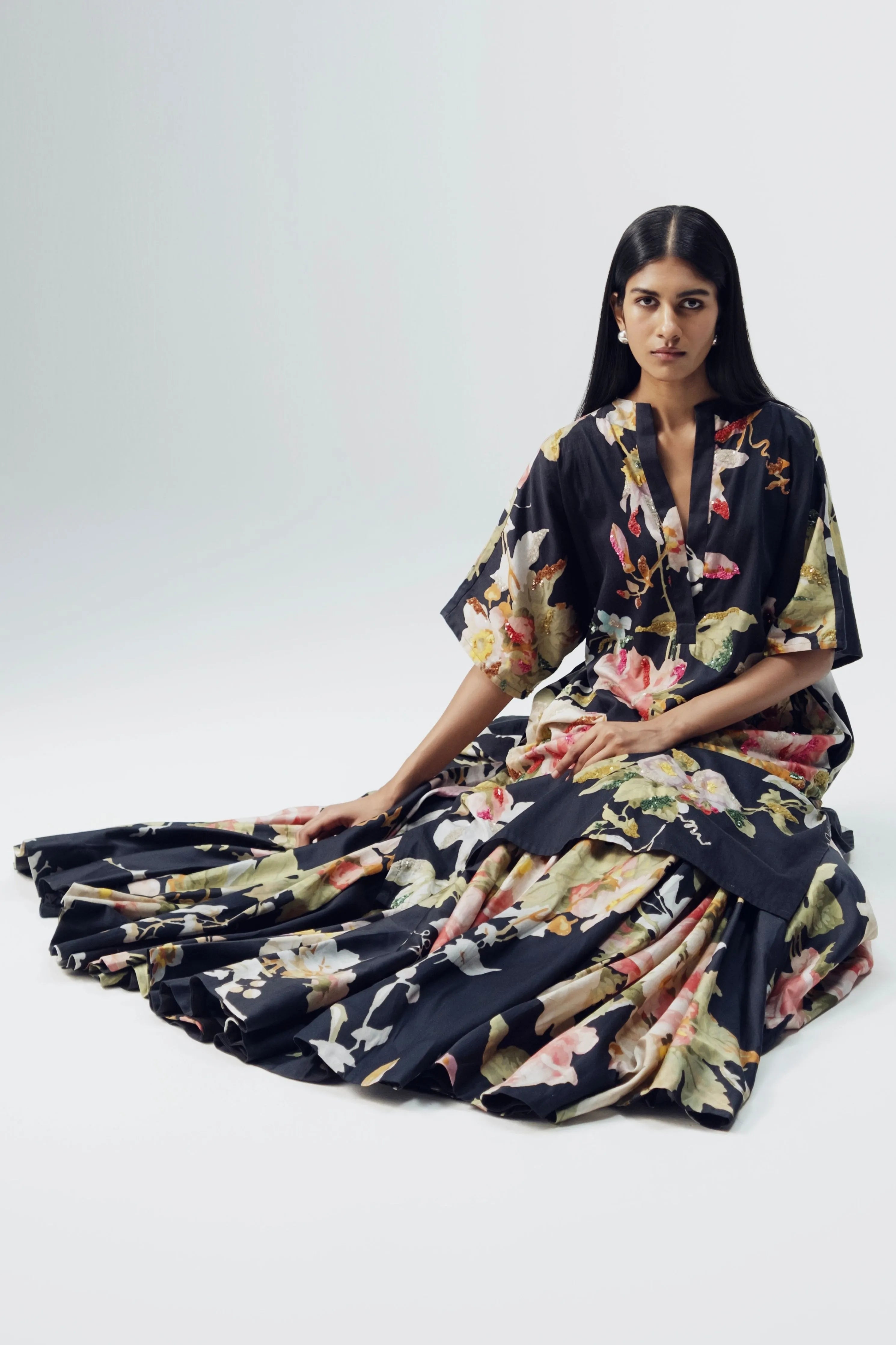 Carmine Embroidered Kurta & Skirt Set