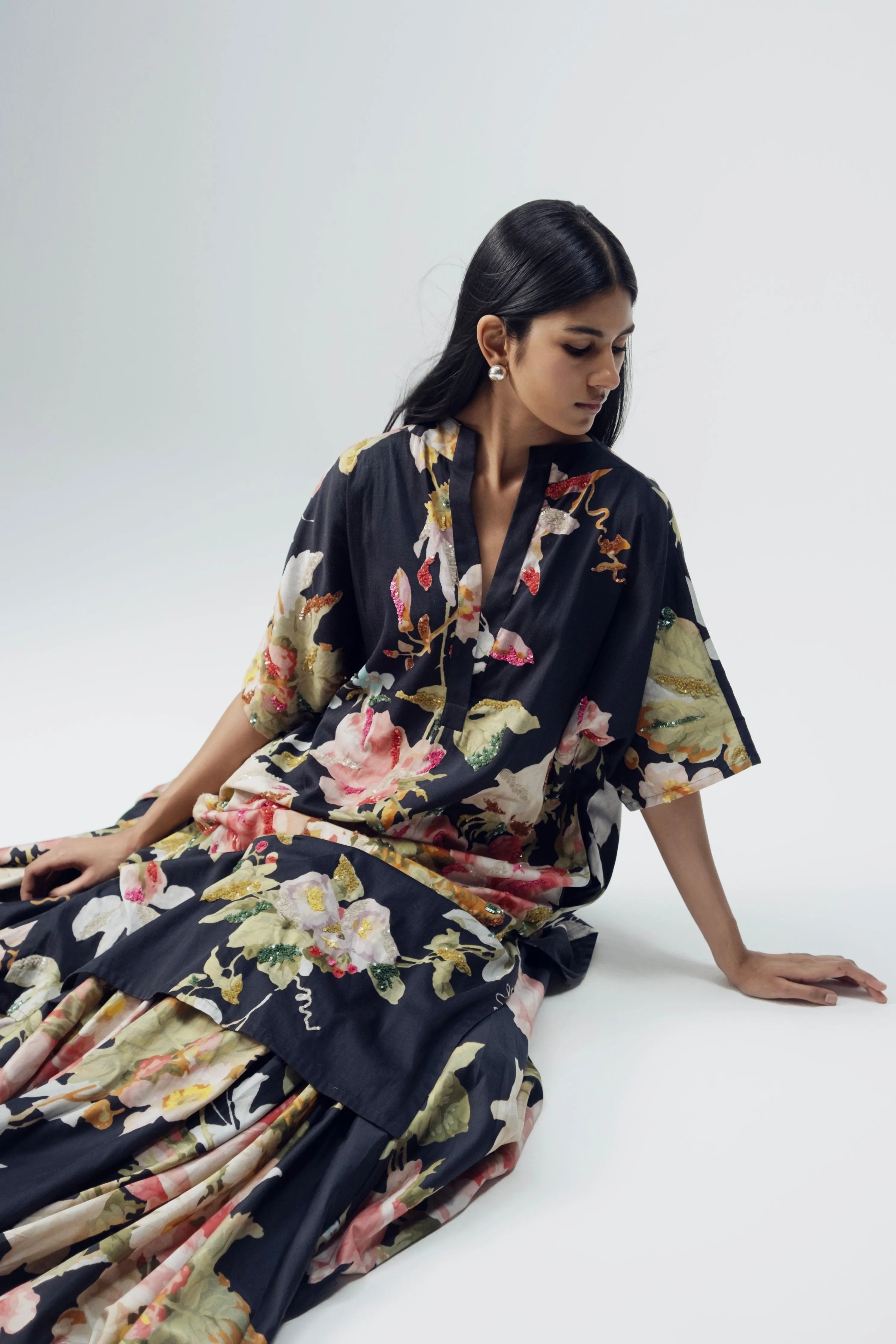 Carmine Embroidered Kurta & Skirt Set