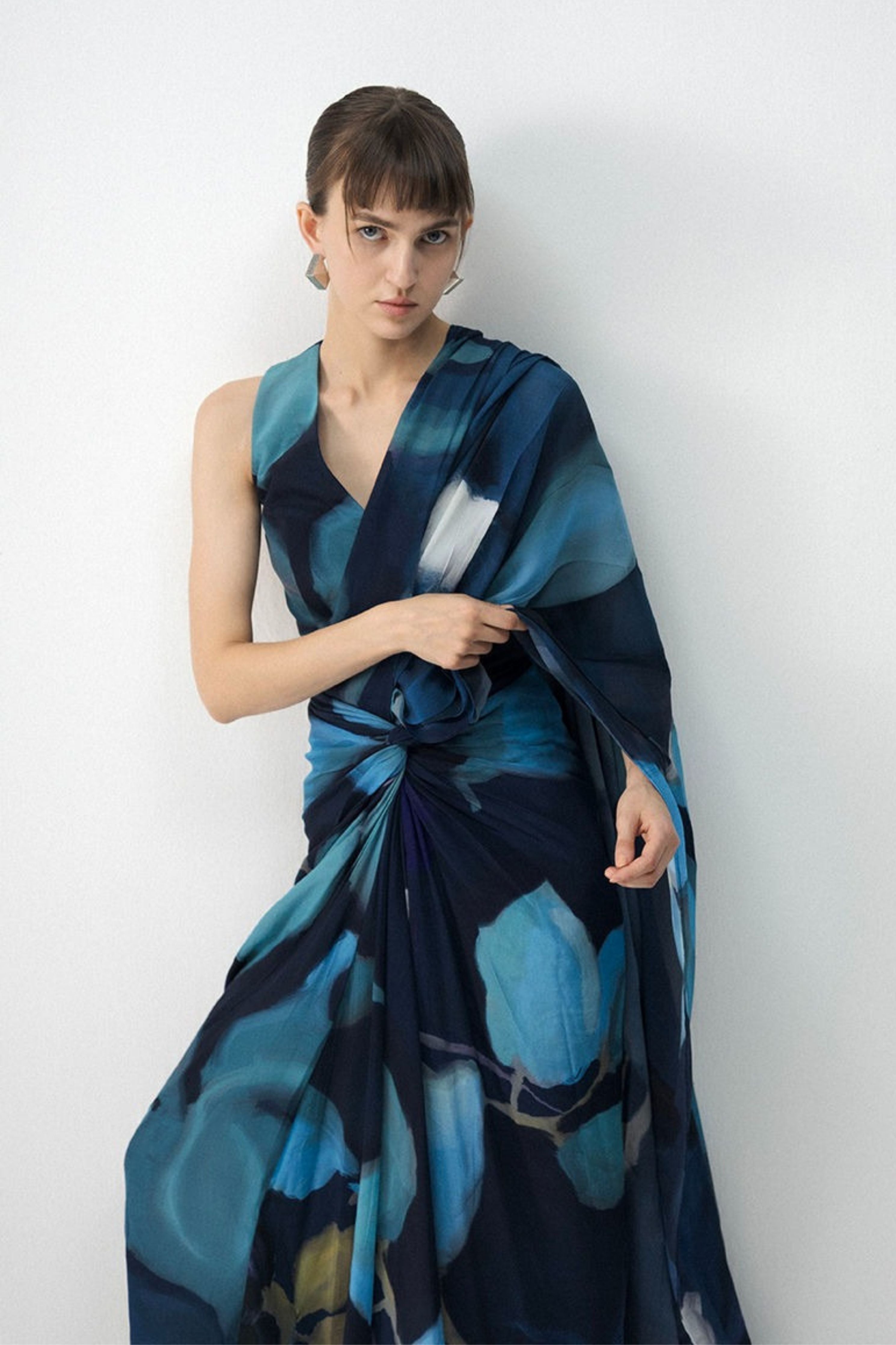 Blue Lagoon Top & Pre- Draped Saree Set