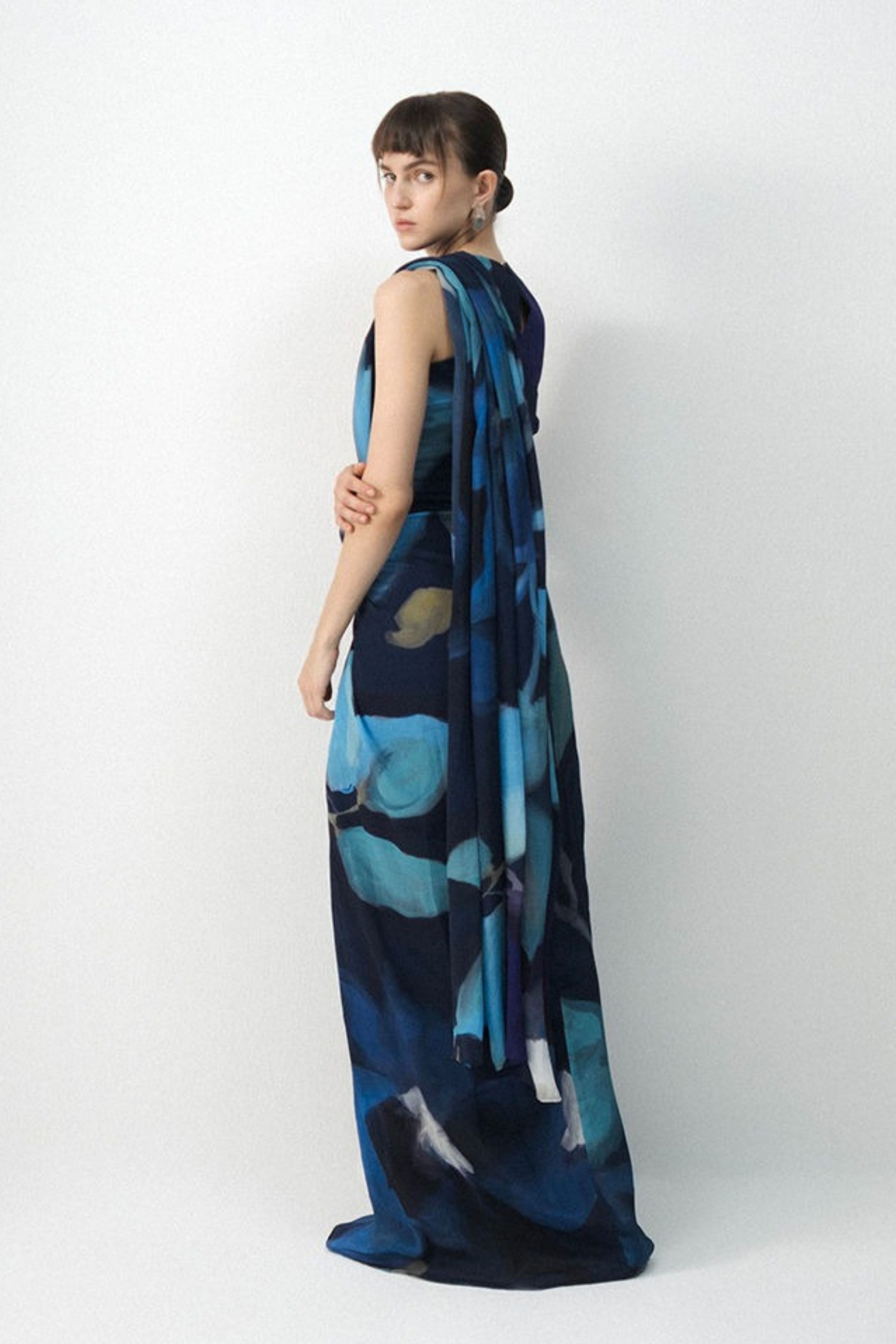 Blue Lagoon Top & Pre- Draped Saree Set