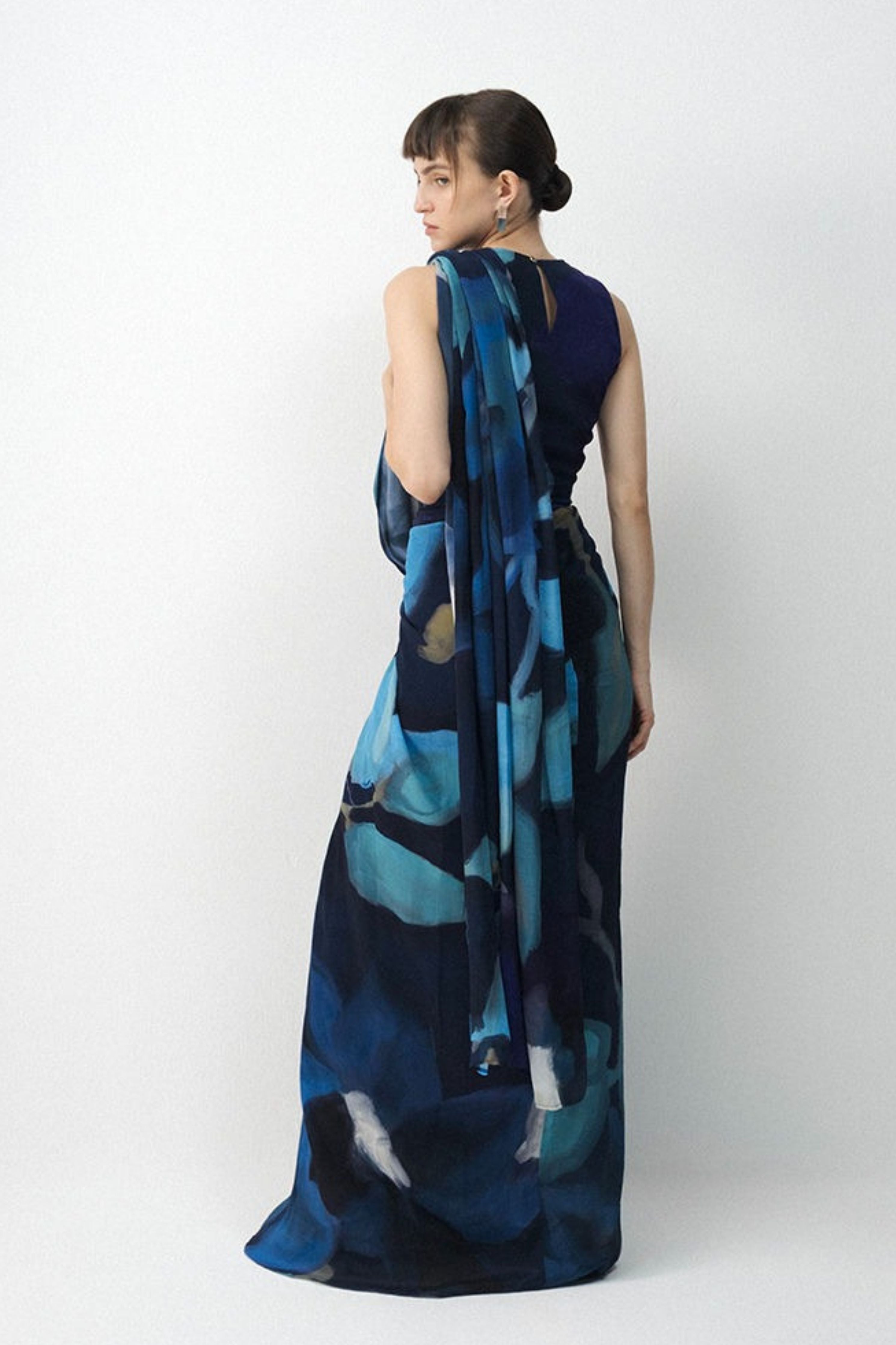 Blue Lagoon Top & Pre- Draped Saree Set