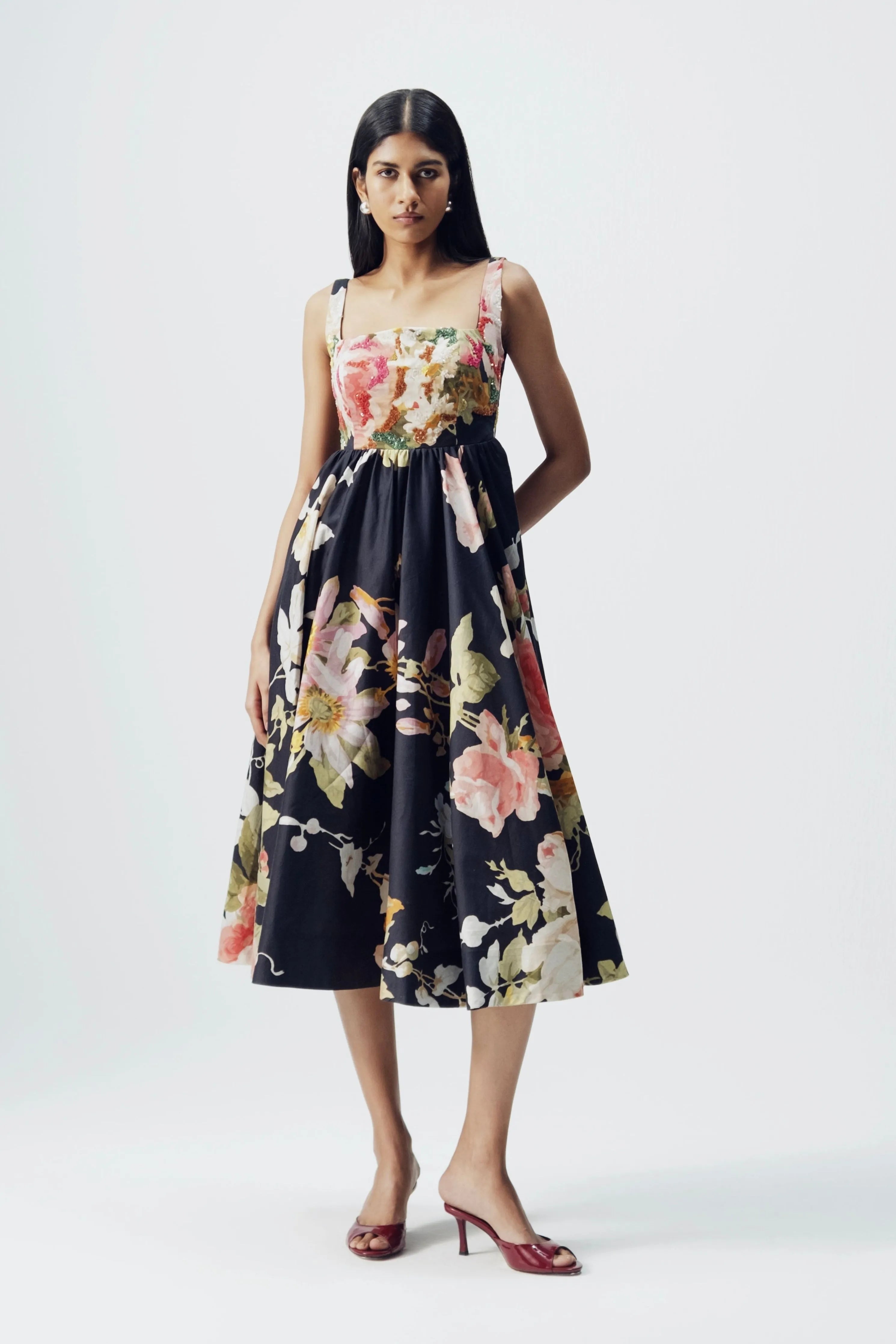 Carmine Embroidered Dress
