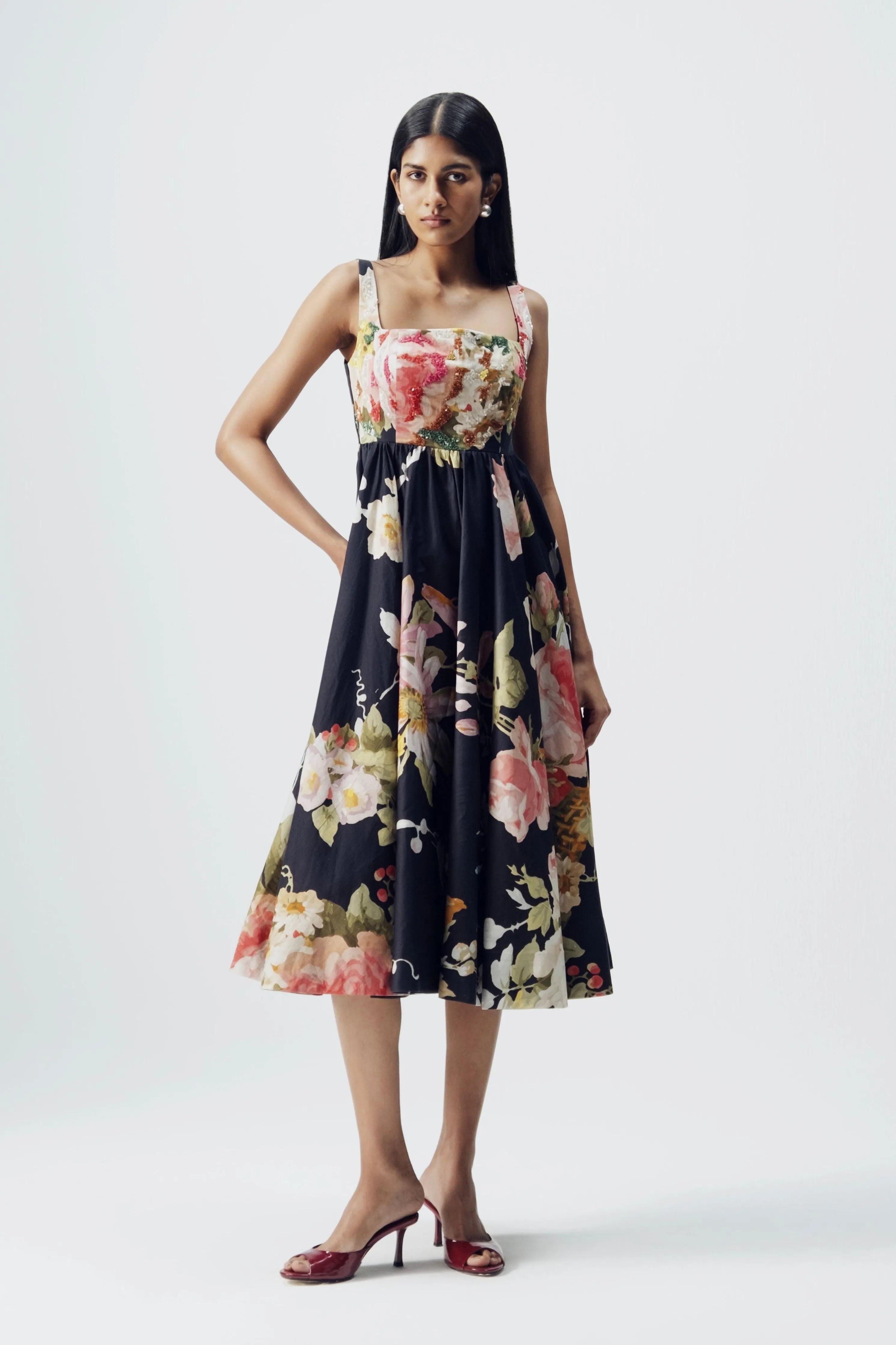 Carmine Embroidered Dress