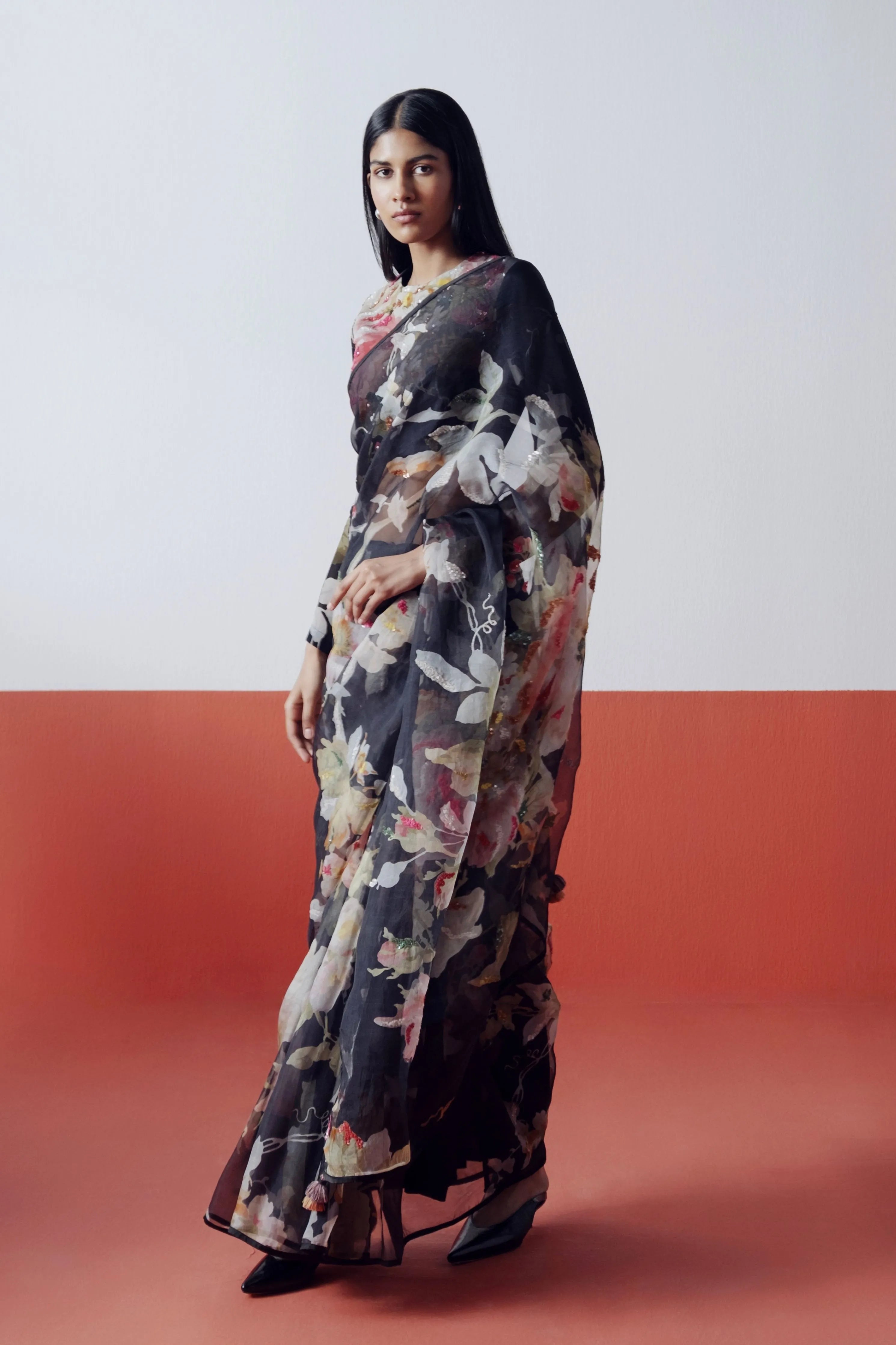 Carmine Embroidered Saree