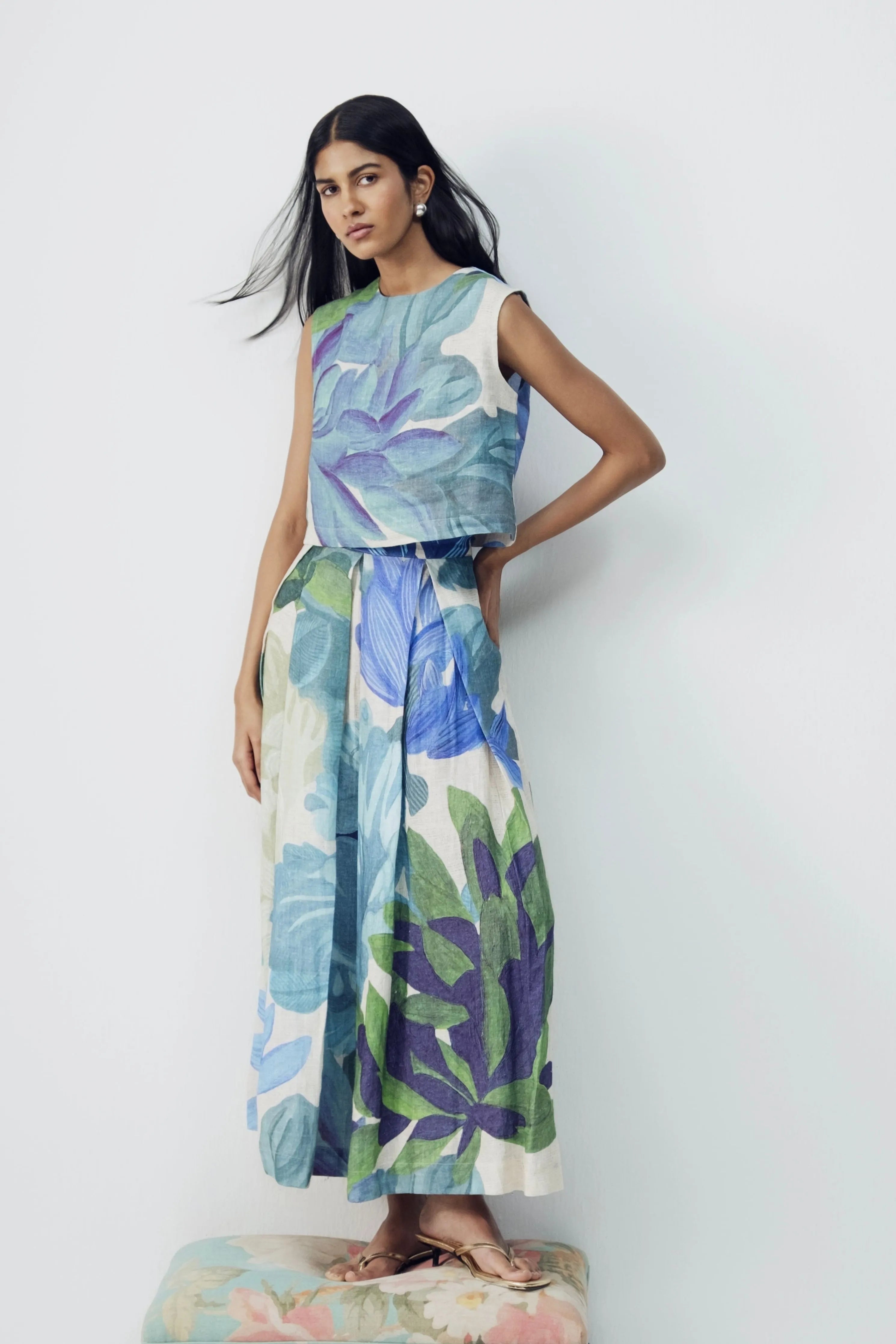 Garden Party Linen Top & Skirt Set