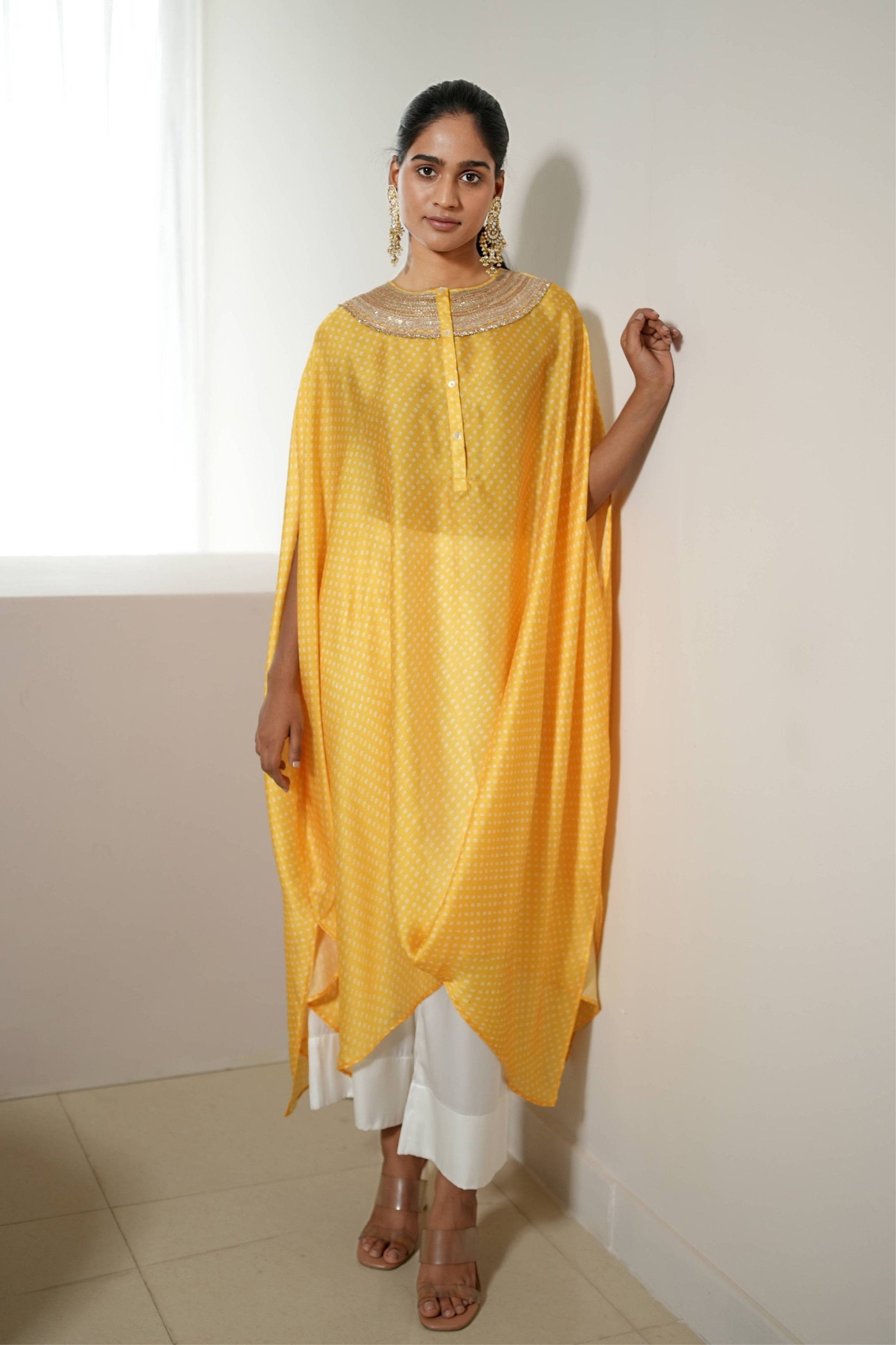 Yellow Bandhej Kaftan