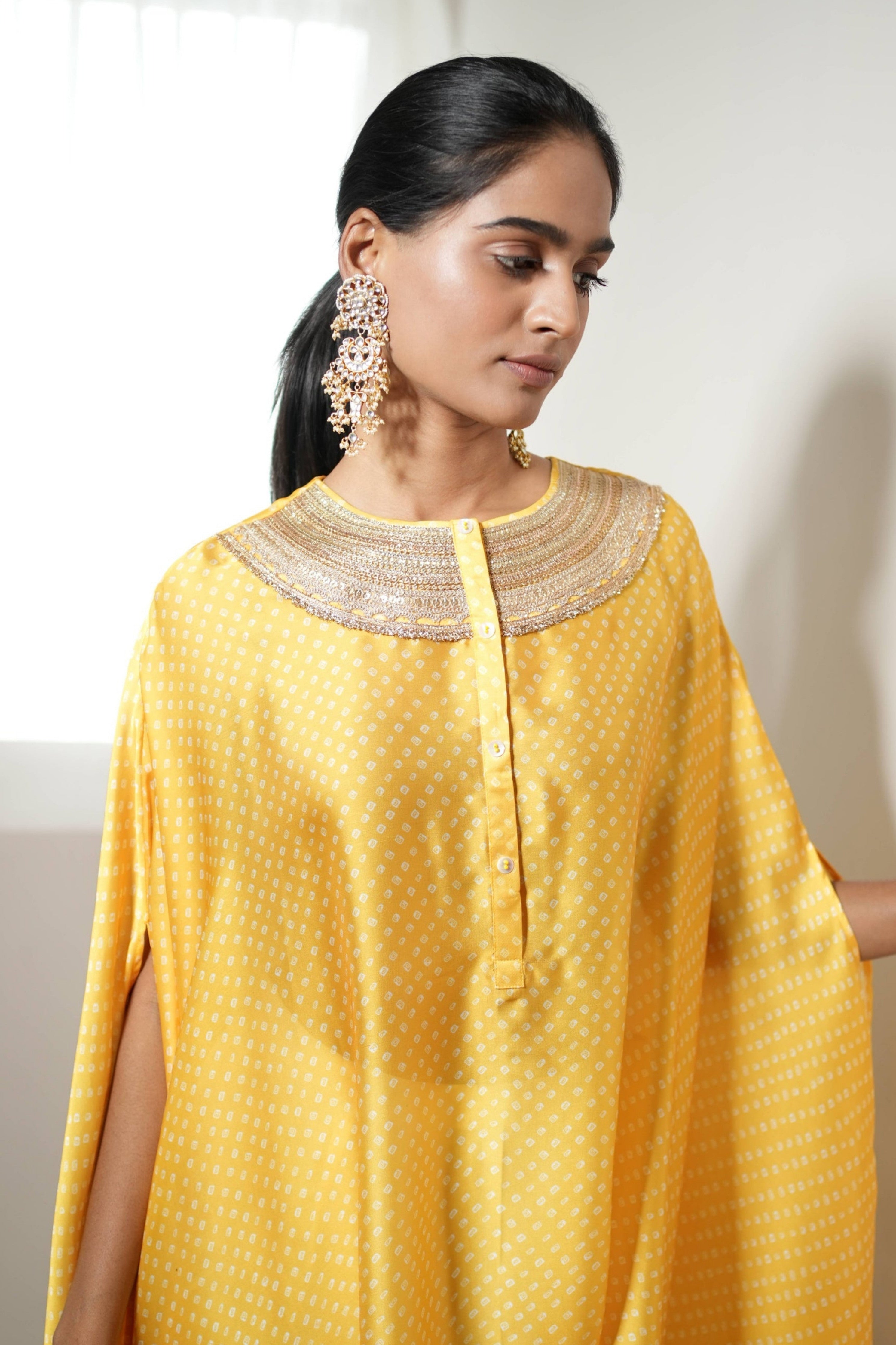 Yellow Bandhej Kaftan