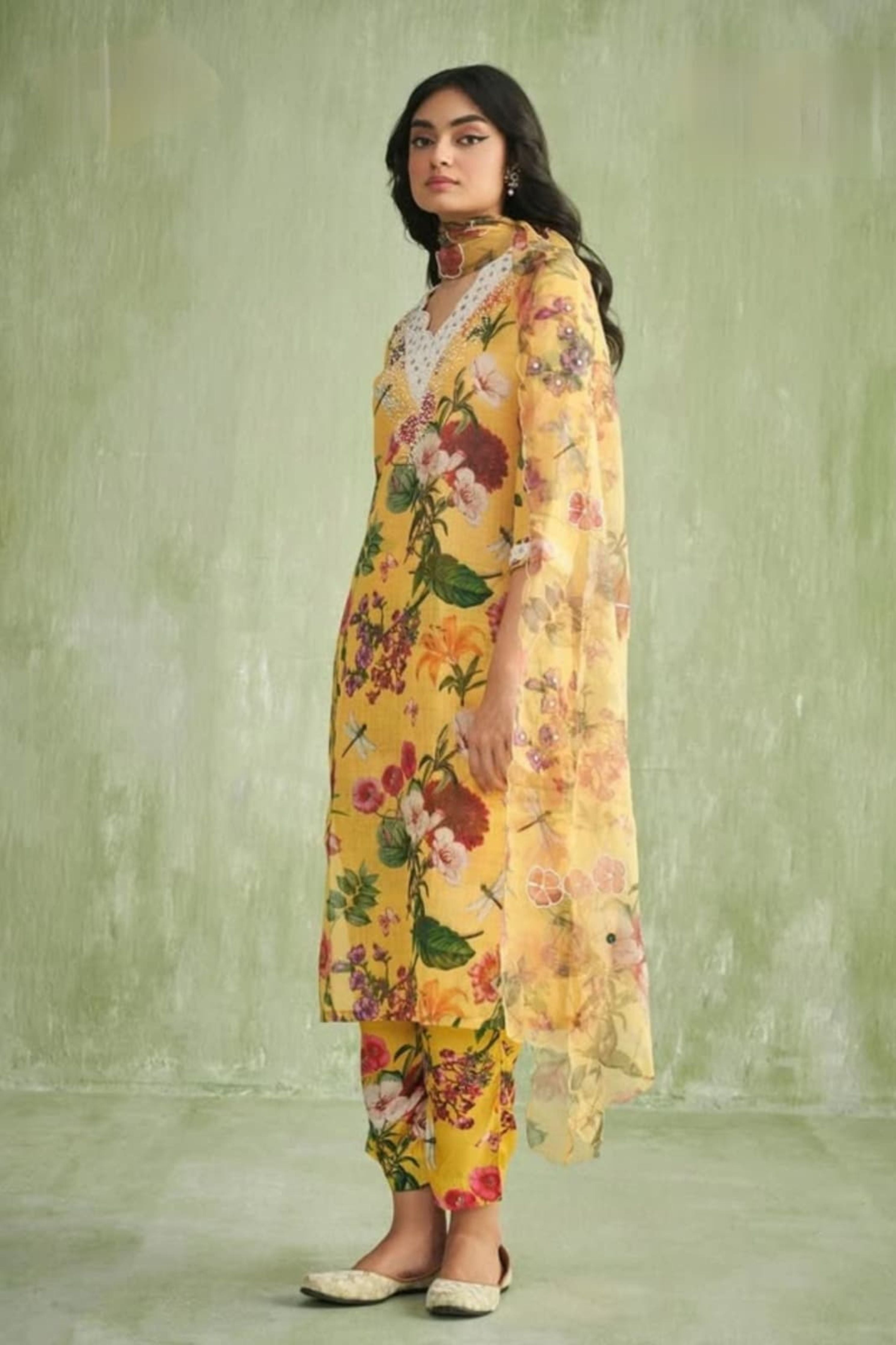 Yellow Printed kurta Set